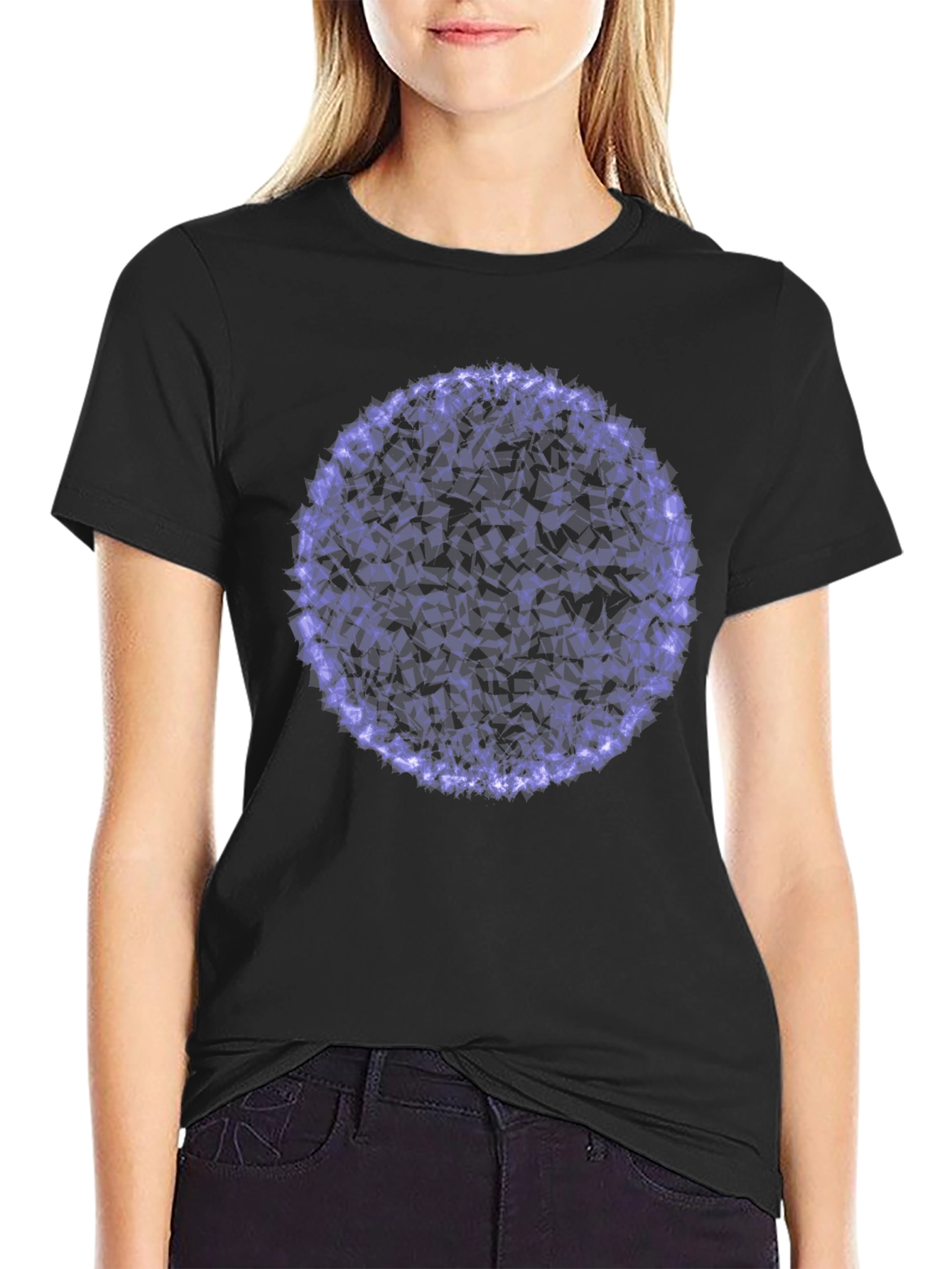 Abstract Purple Circle Graphic Black T-Shirt