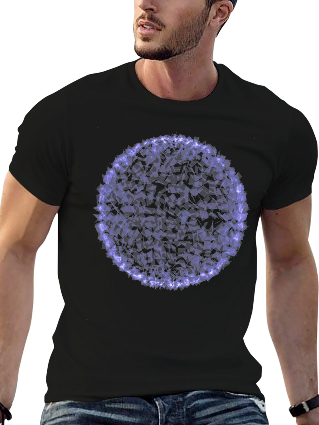 Abstract Purple Circle Graphic Black T-Shirt