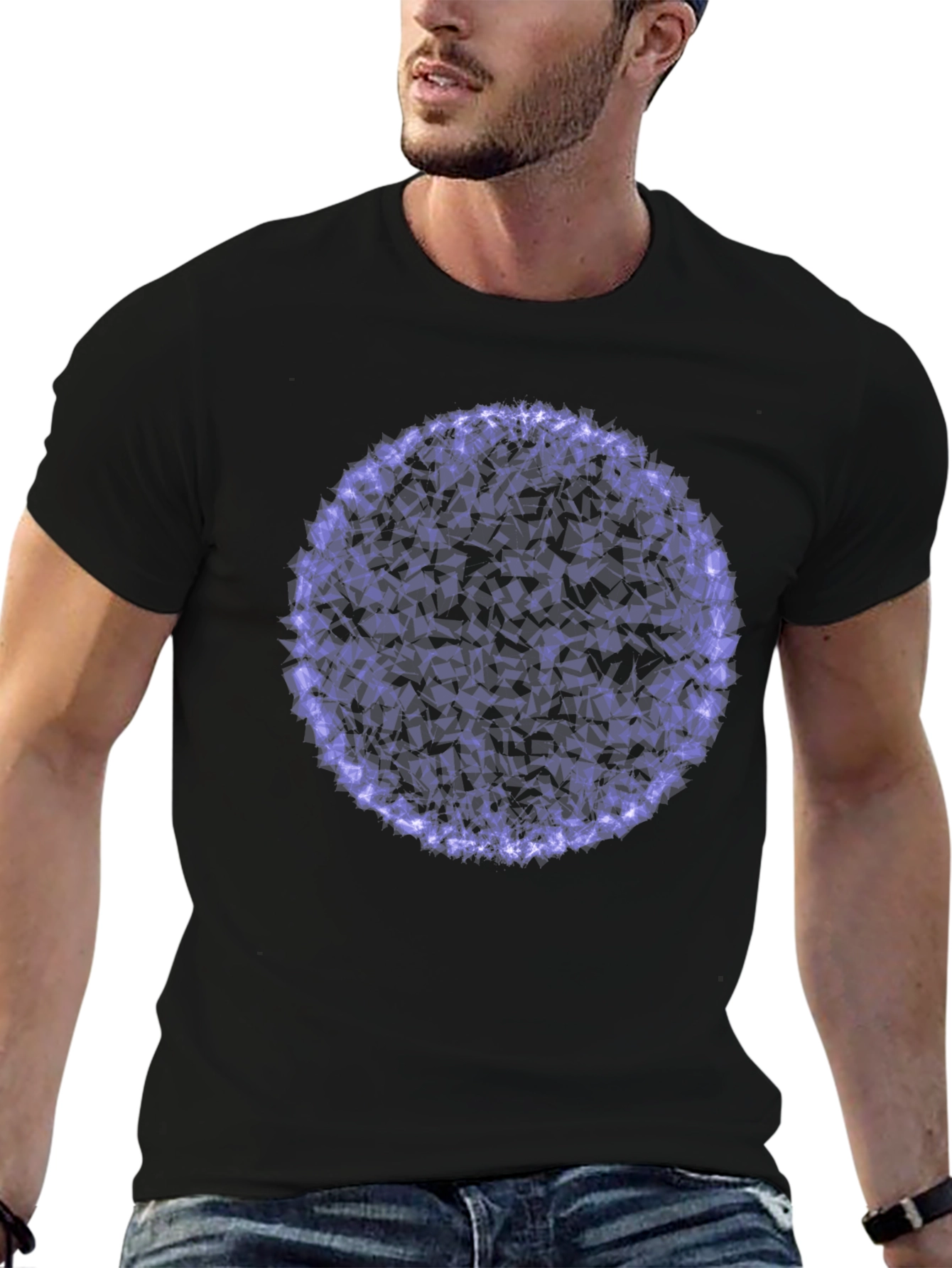 Abstract Purple Circle Graphic Black T-Shirt