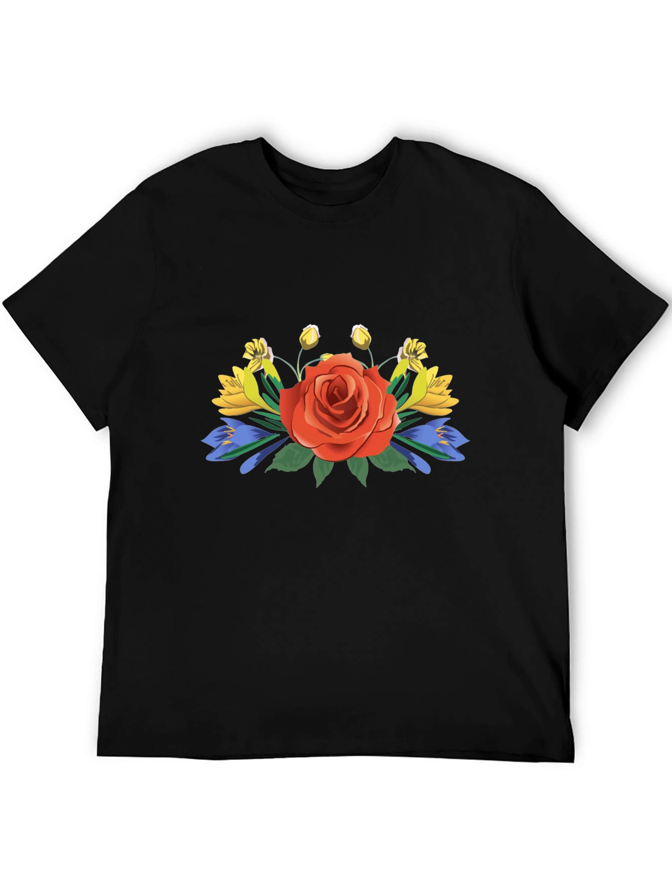 Floral Rose Graphic Tee - Stylish Mens Black T-Shirt