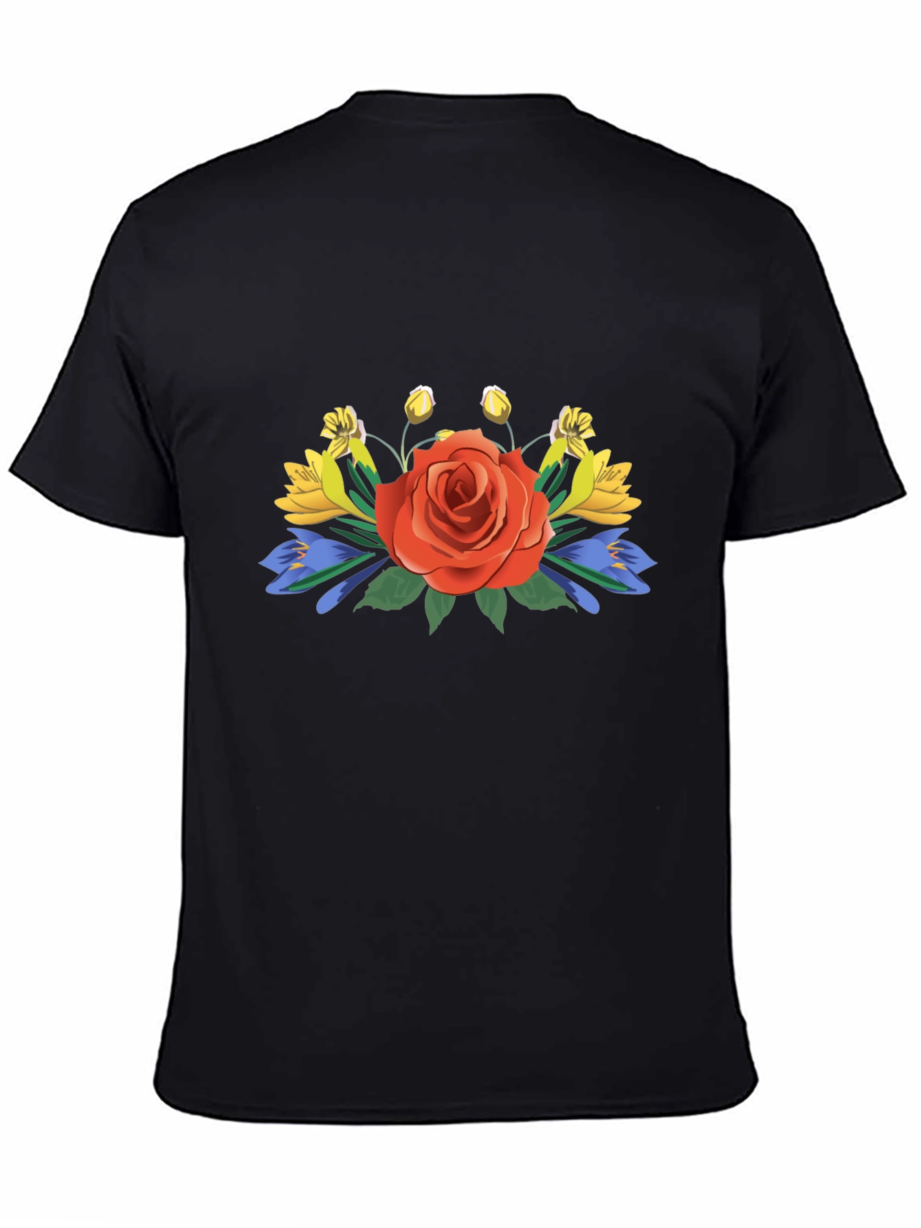 Floral Rose Graphic Tee - Stylish Mens Black T-Shirt