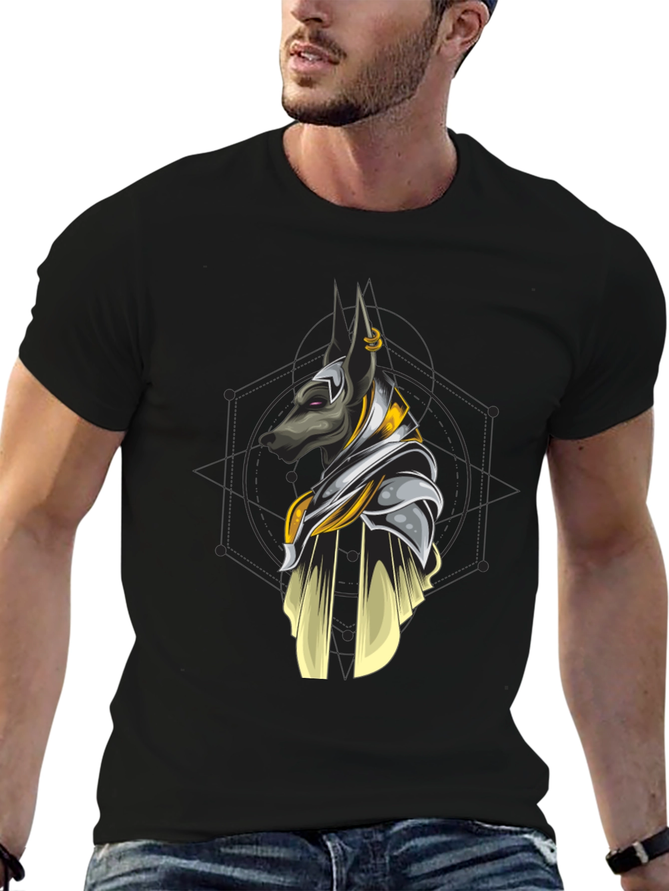 Anubis Graphic Print Black T-Shirt