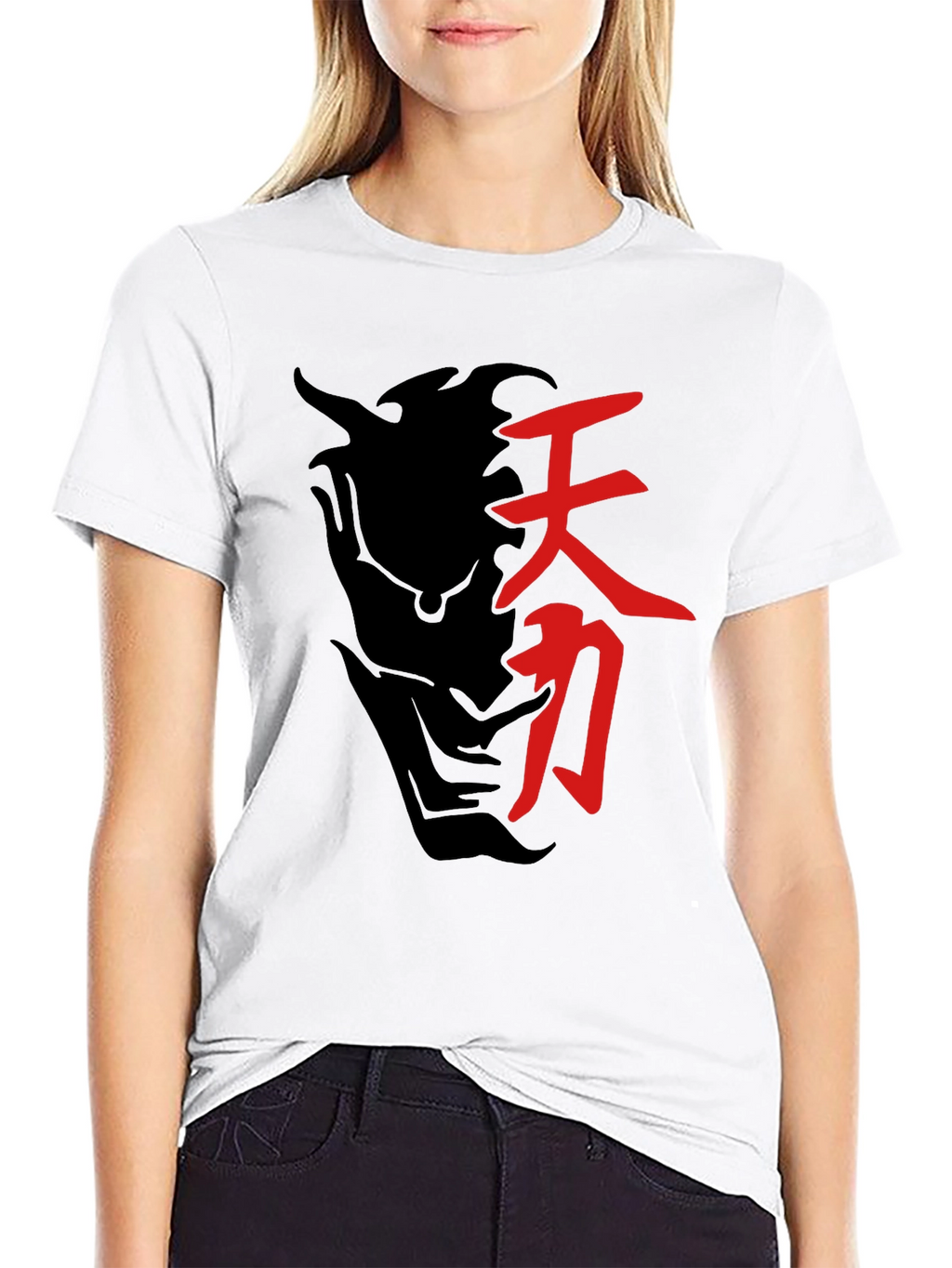 Black T-Shirt with Japanese Symbol Graphic