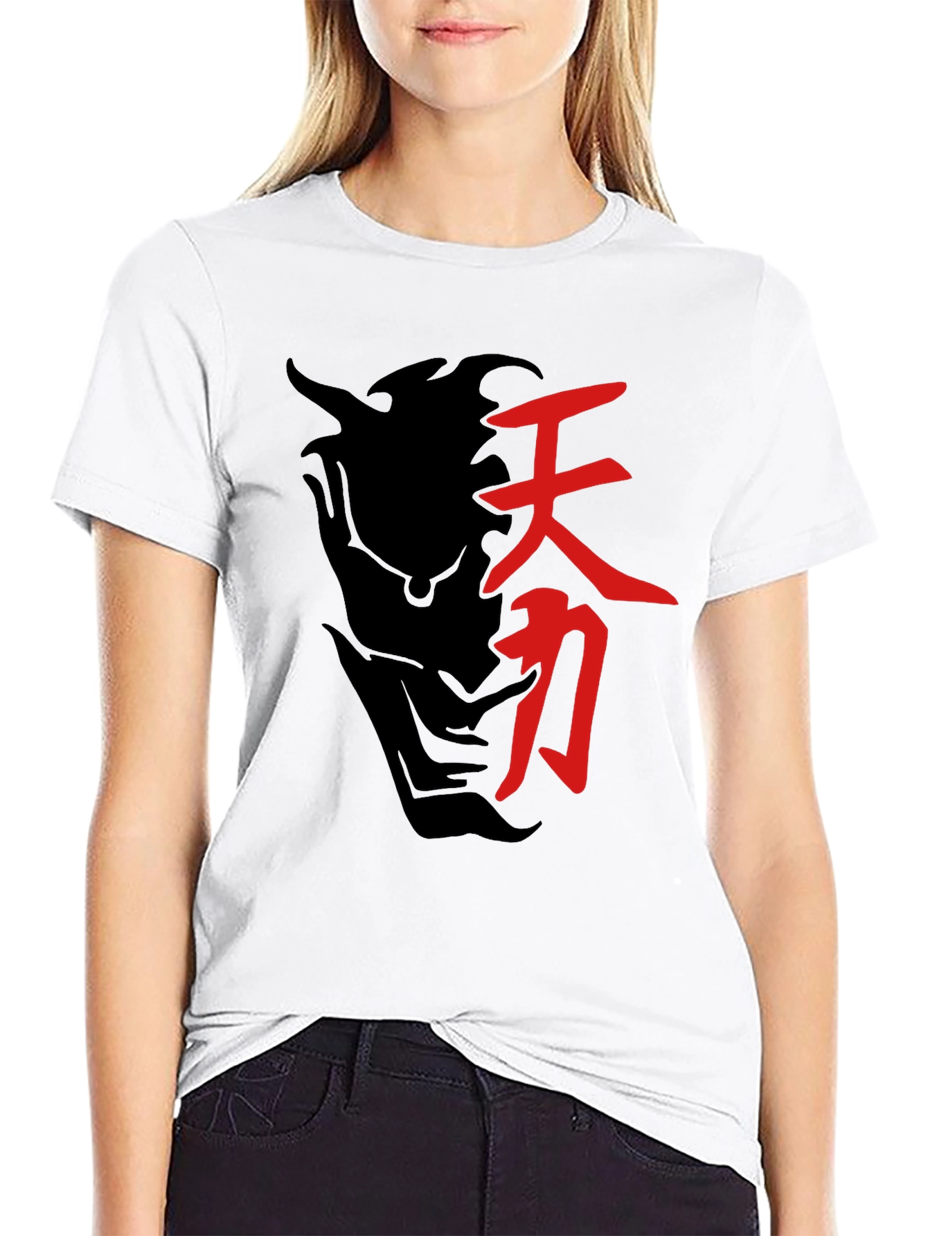Black T-Shirt with Japanese Symbol Graphic