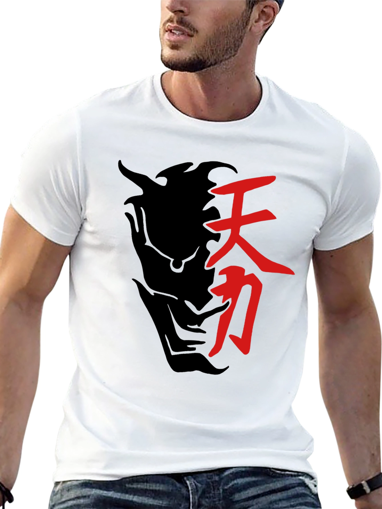 Black T-Shirt with Japanese Symbol Graphic
