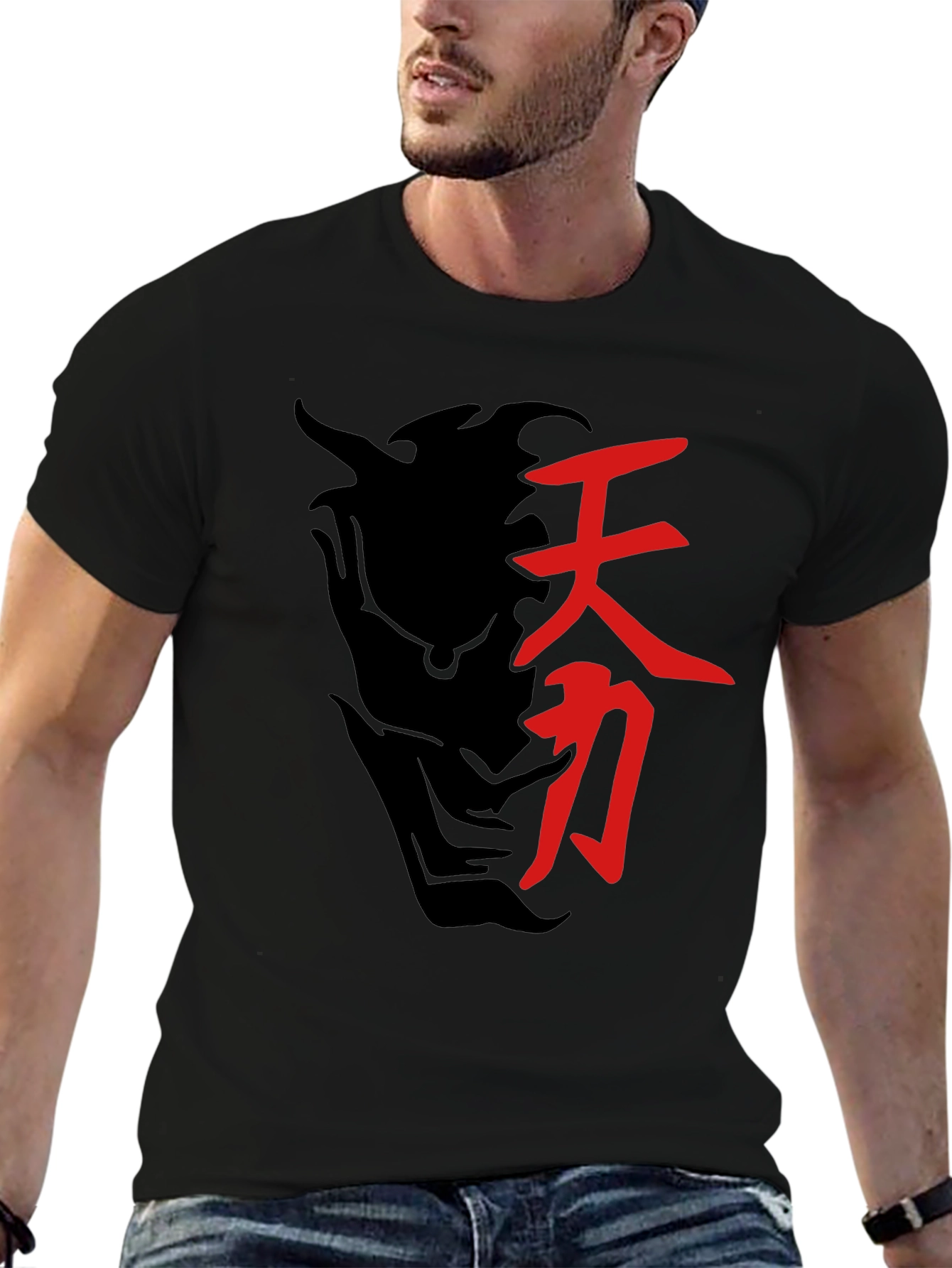 Black T-Shirt with Japanese Symbol Graphic
