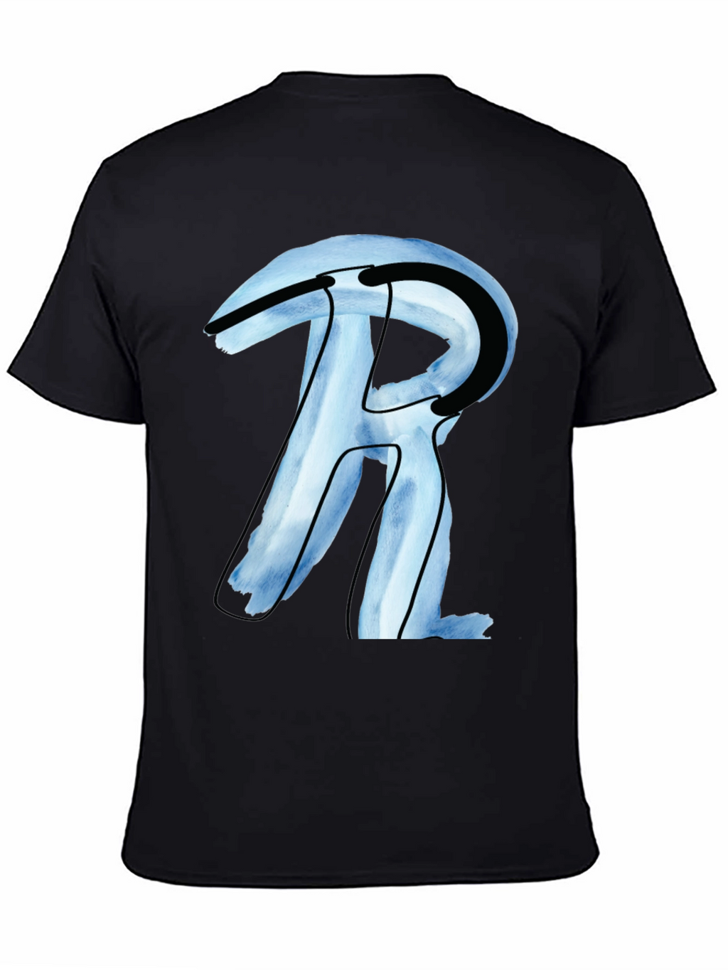 Abstract R Letter Graphic Black T-Shirt