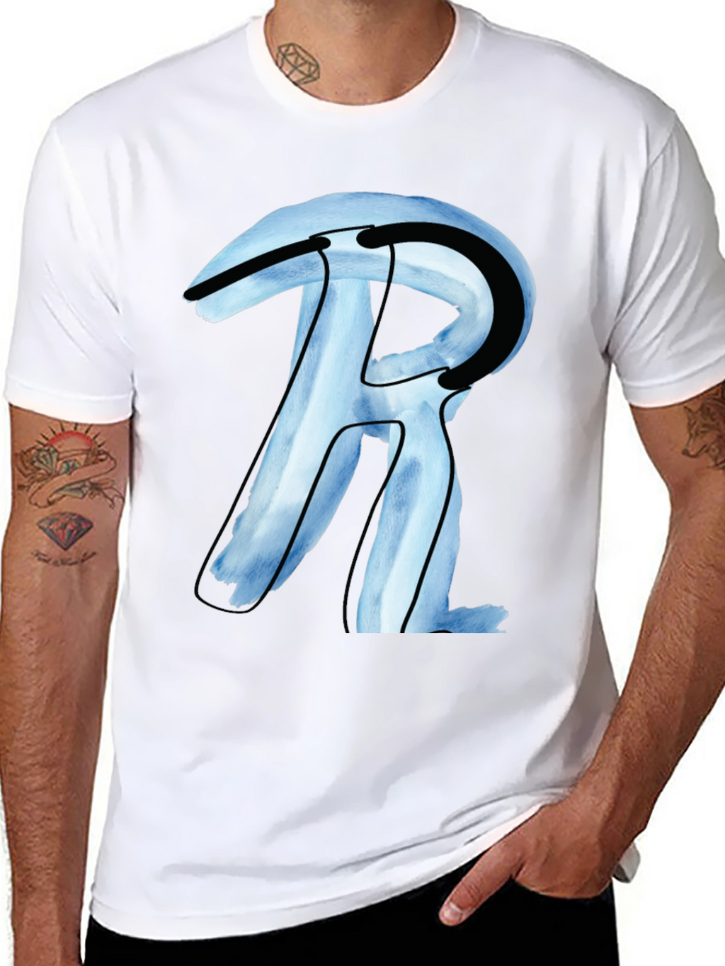 Abstract R Letter Graphic Black T-Shirt