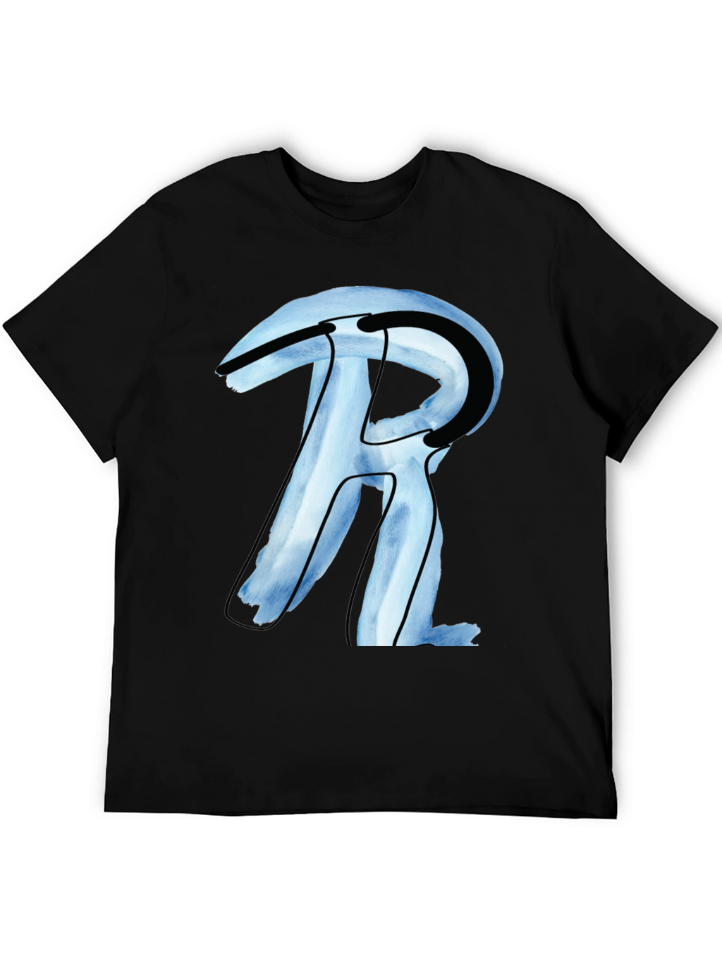 Abstract R Letter Graphic Black T-Shirt
