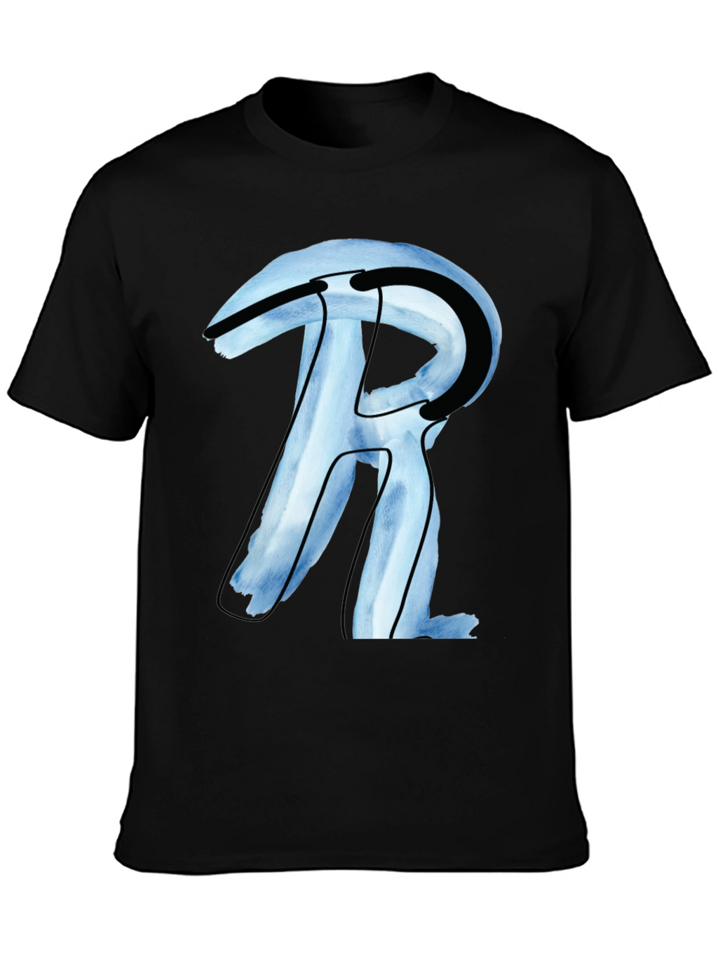 Abstract R Letter Graphic Black T-Shirt