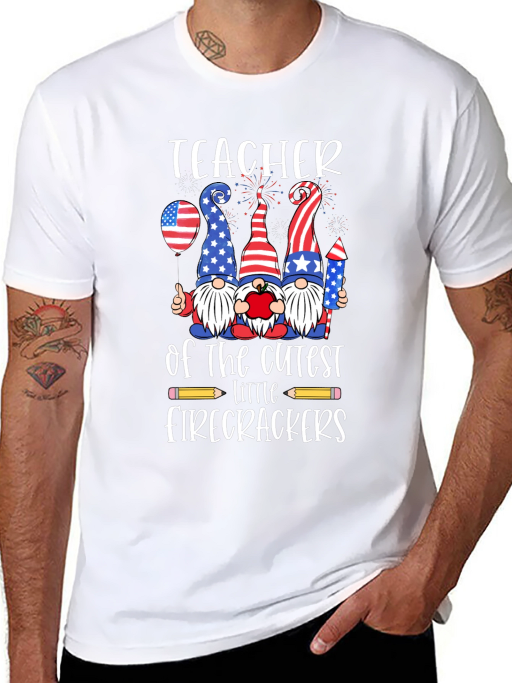 Patriotic Teacher Firecrackers Graphic Tee