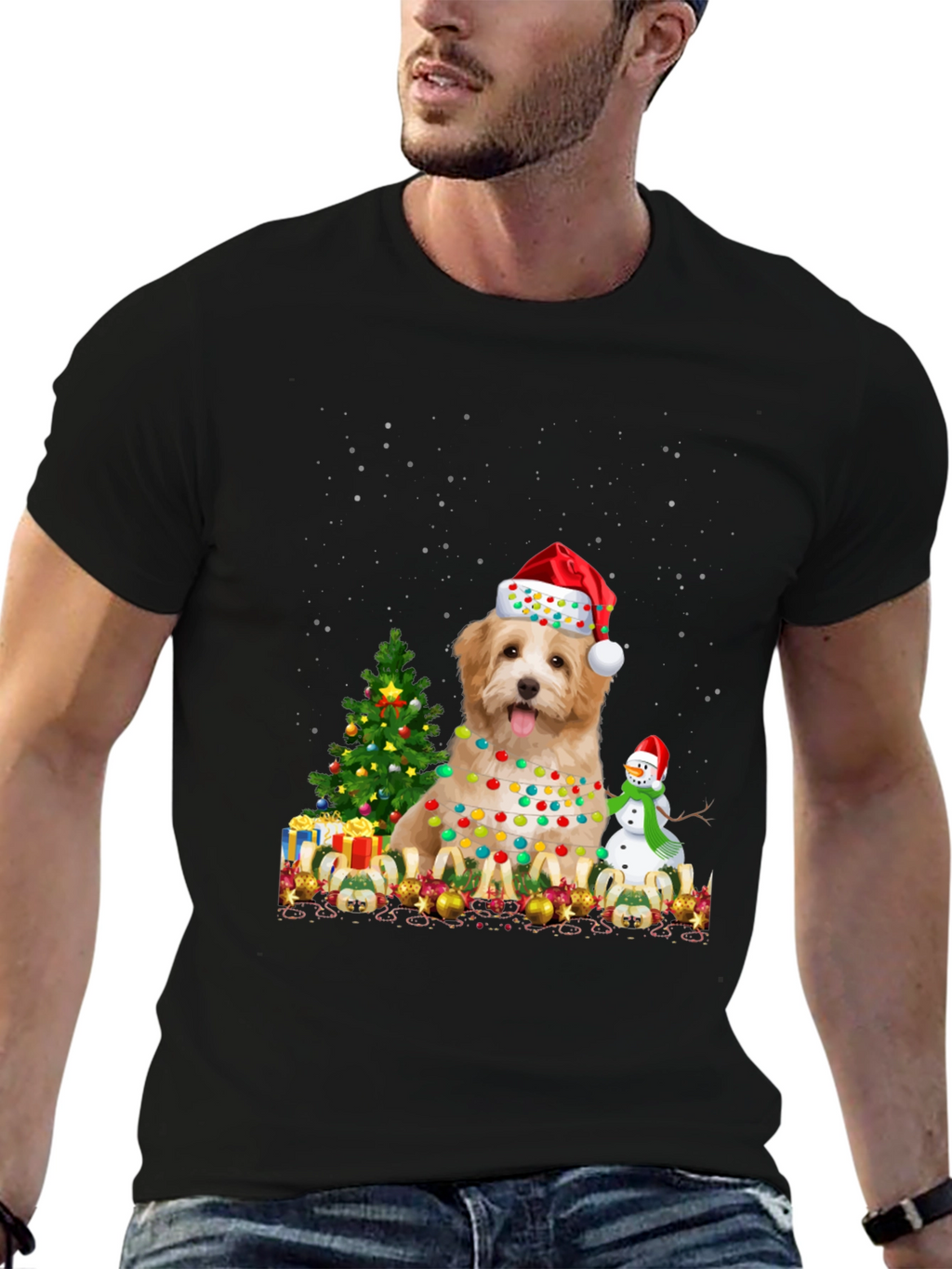 Christmas Dog T-Shirt - Santa Hat & Lights