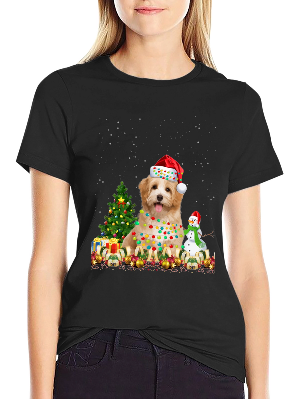 Christmas Dog T-Shirt - Santa Hat & Lights