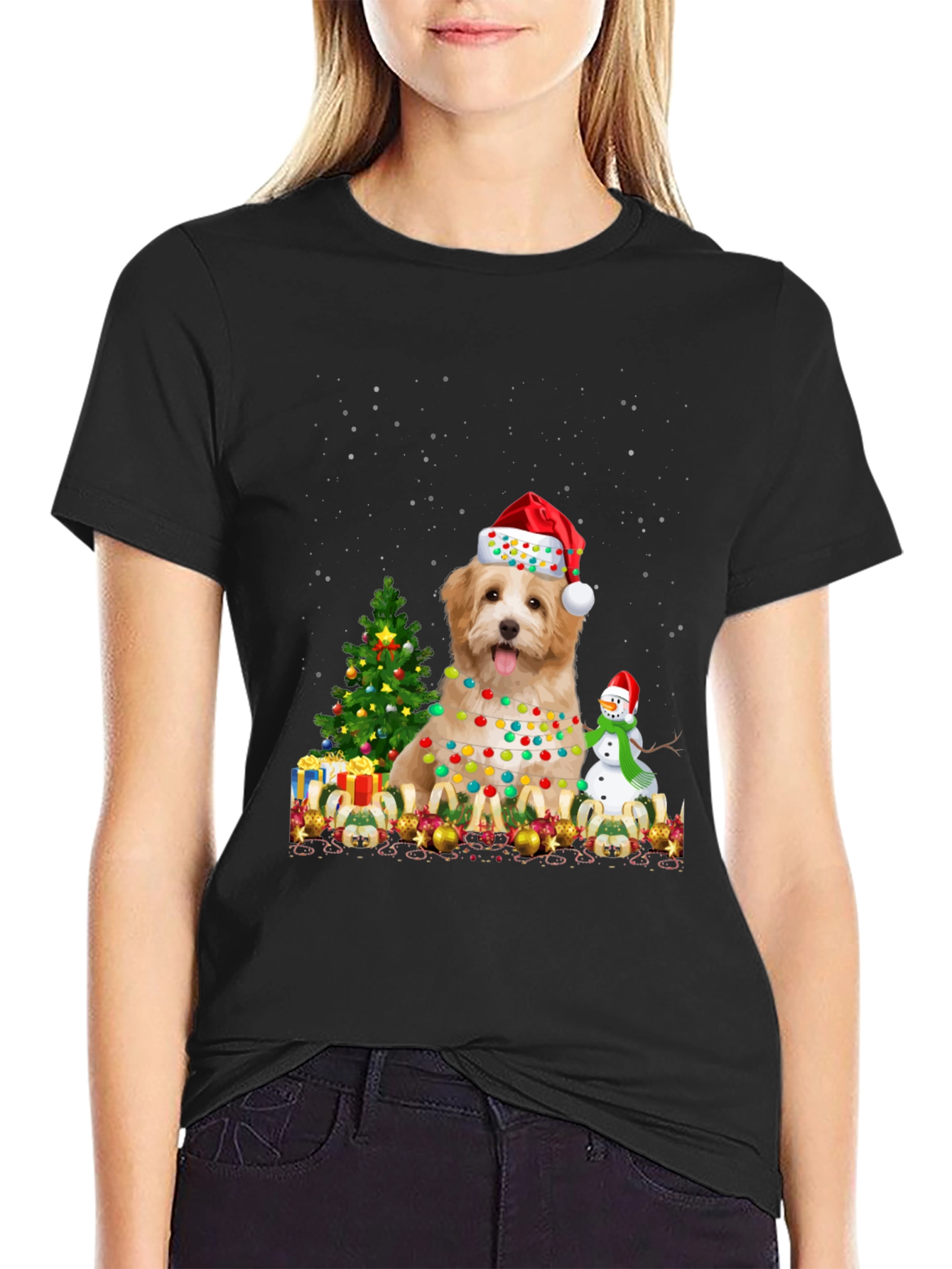 Christmas Dog T-Shirt - Santa Hat & Lights