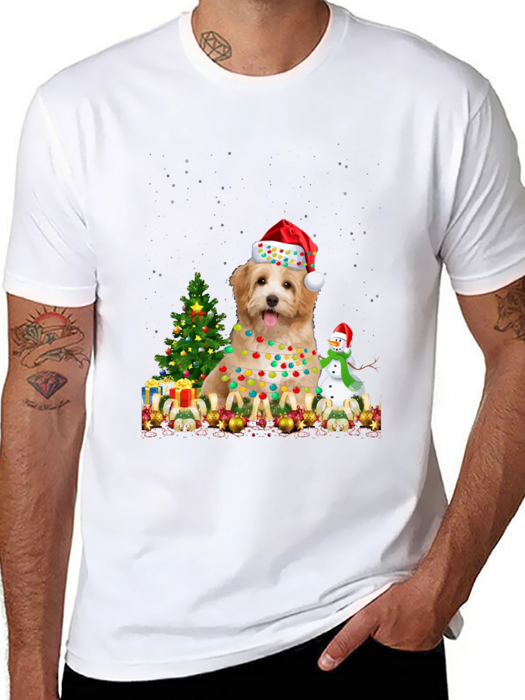 Christmas Dog T-Shirt - Santa Hat & Lights