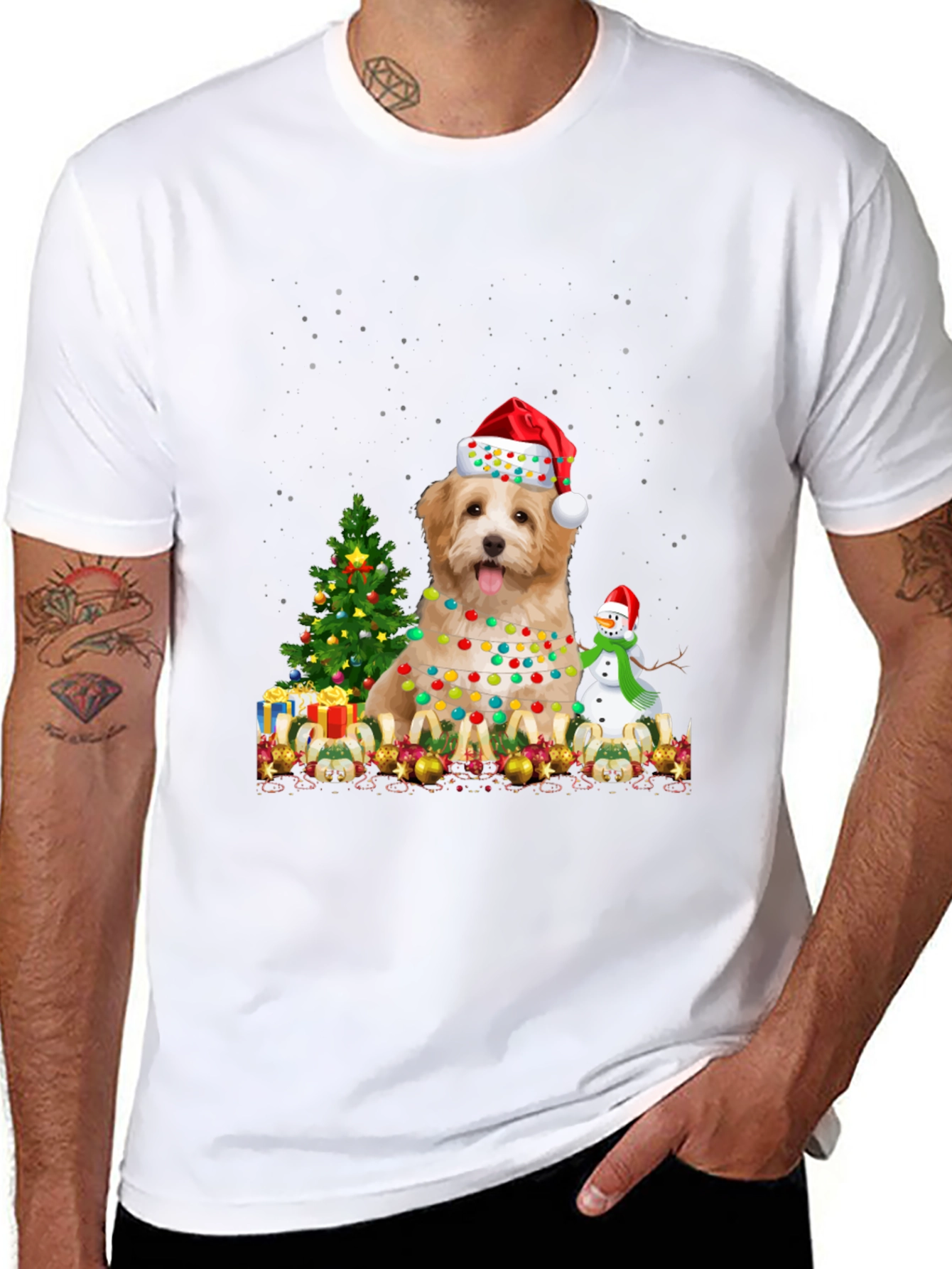 Christmas Dog T-Shirt - Santa Hat & Lights