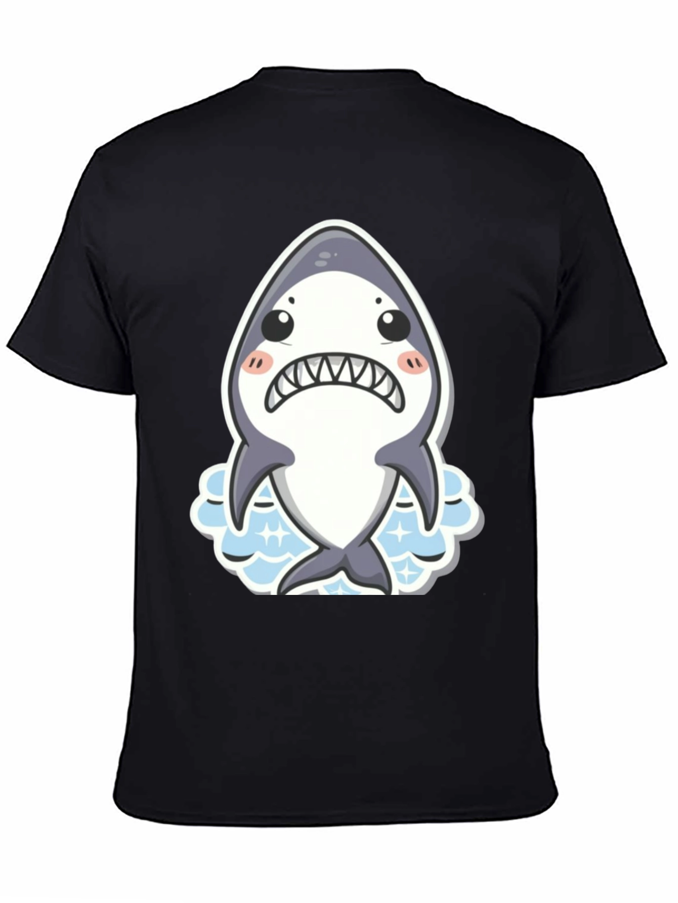 Cute Shark Graphic Tee - Black Cotton Blend