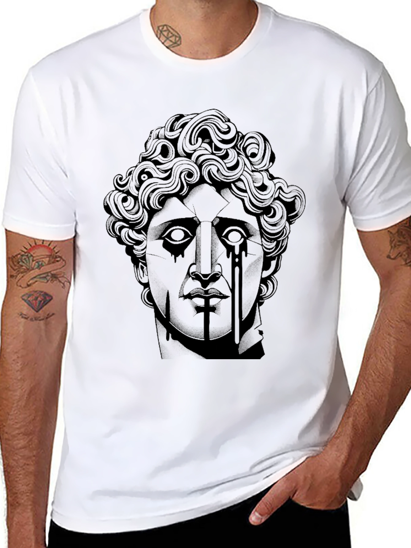 Ancient Bust Graphic Print Black T-Shirt