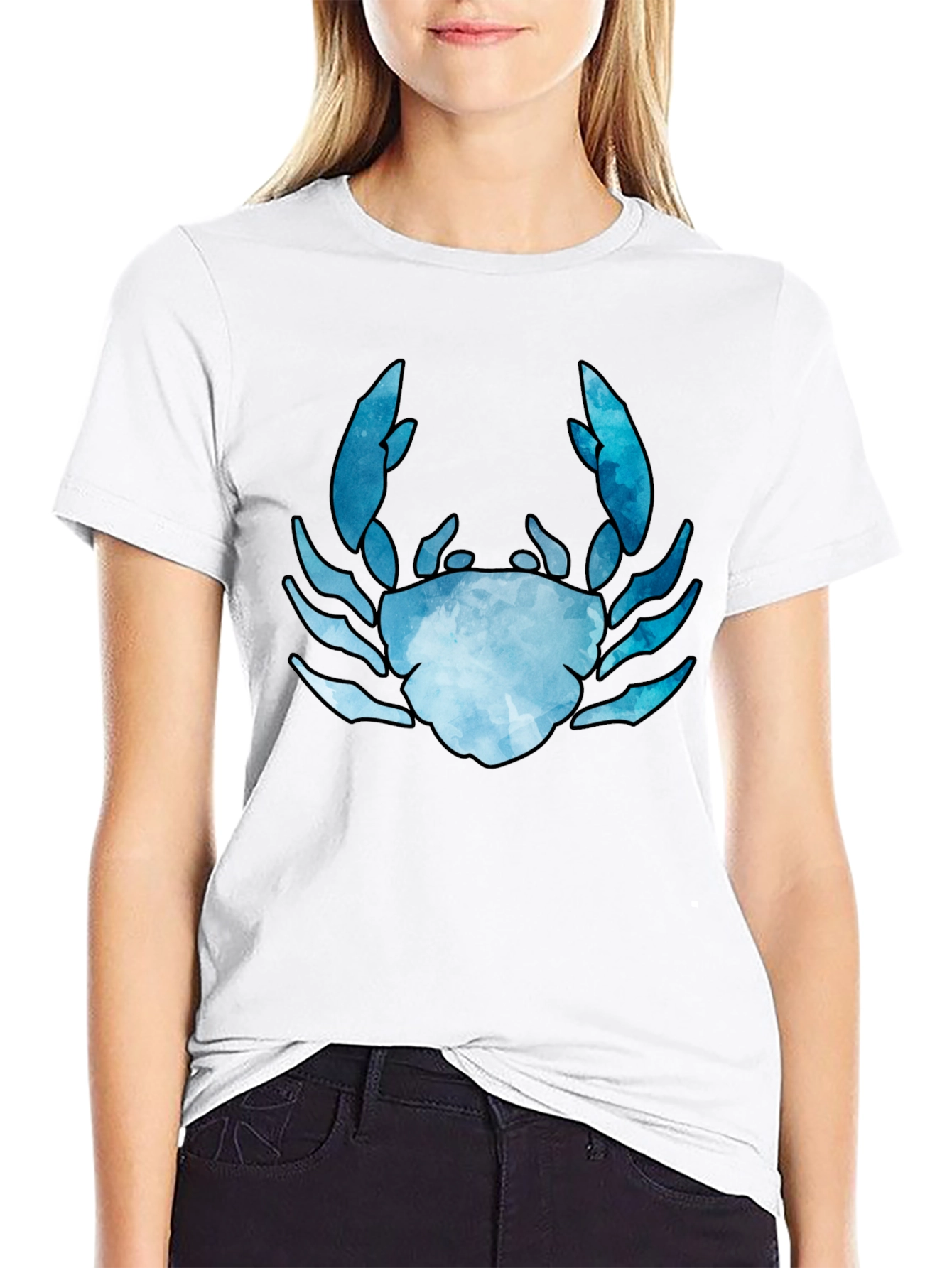Blue Watercolor Crab Graphic Tee