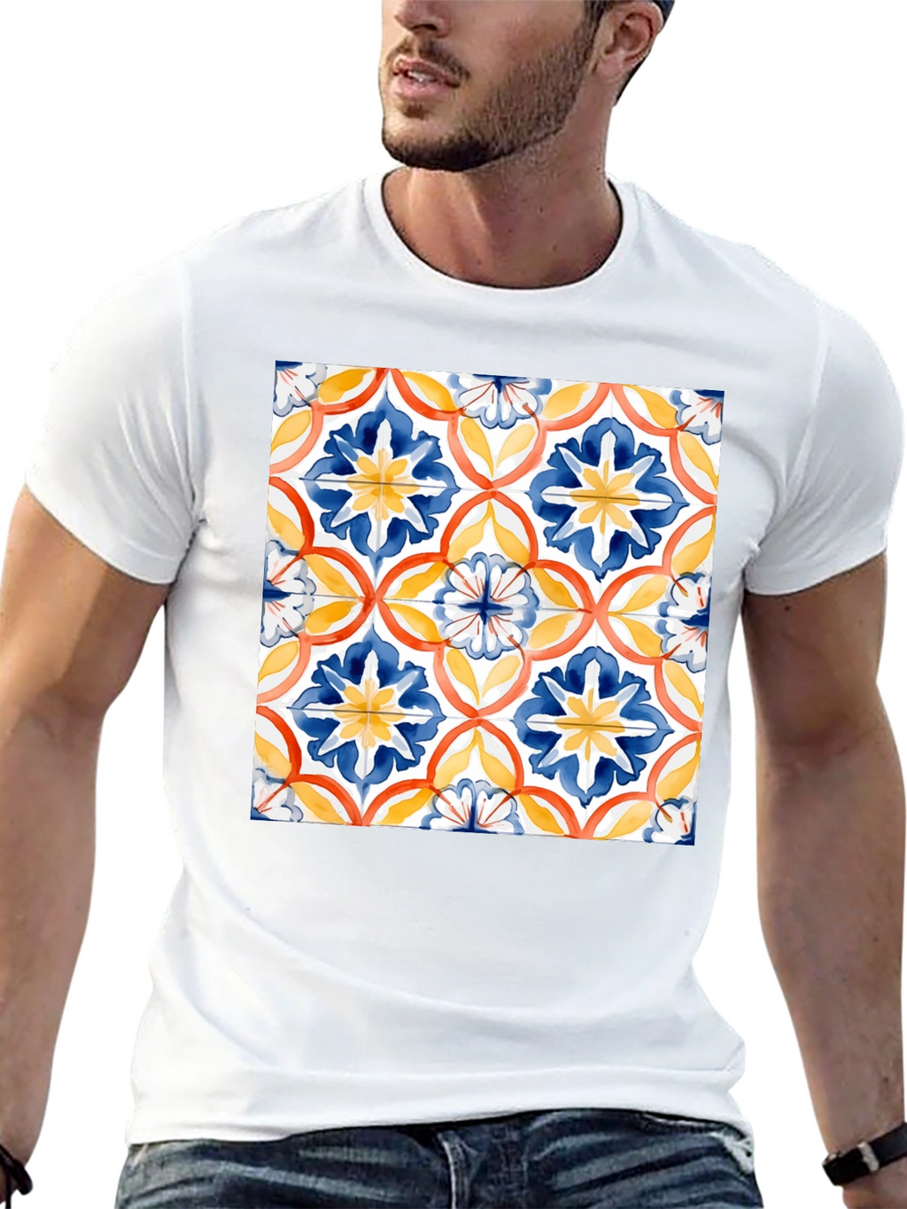 Patterned Tile Graphic Tee - Casual Comfort