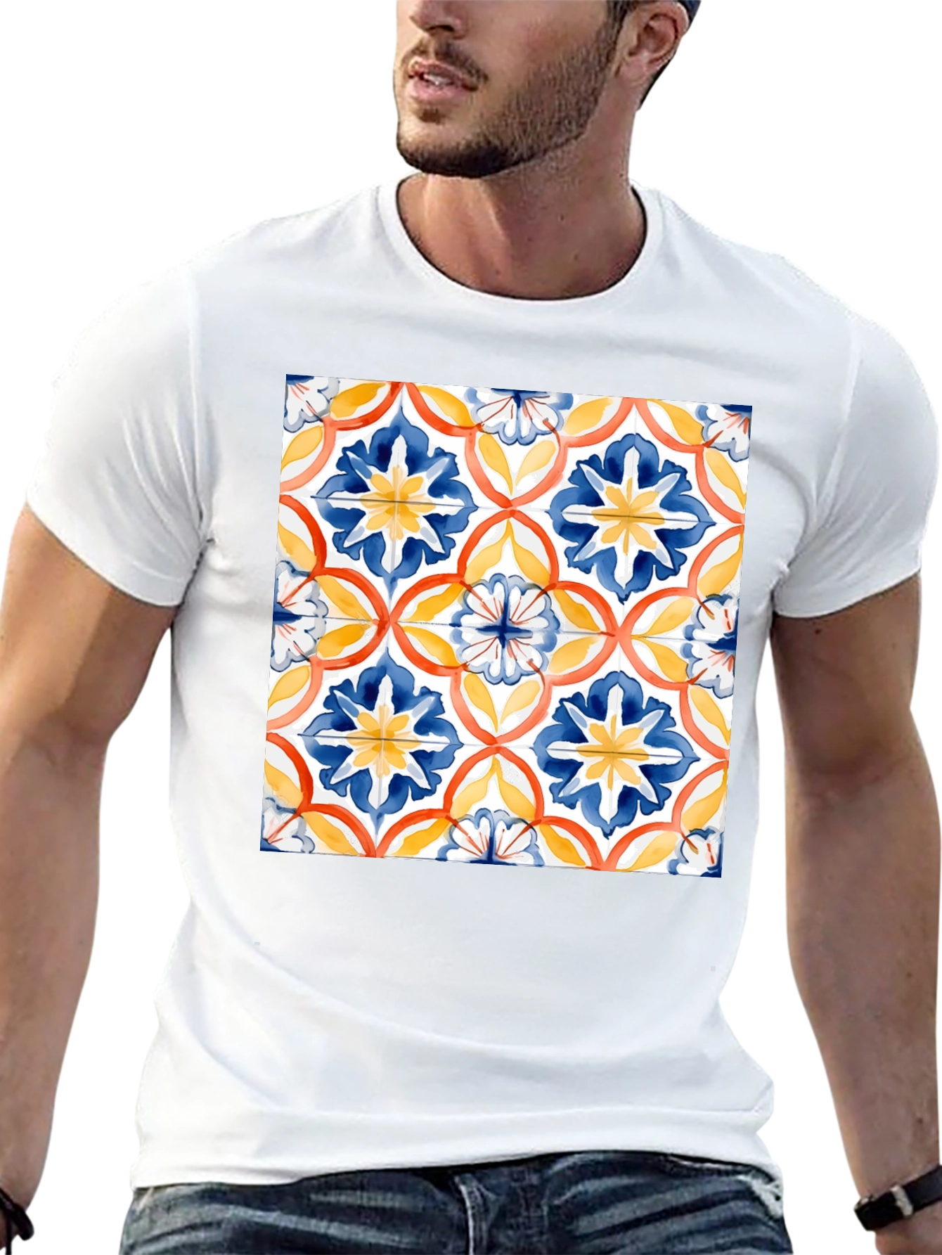 Patterned Tile Graphic Tee - Casual Comfort