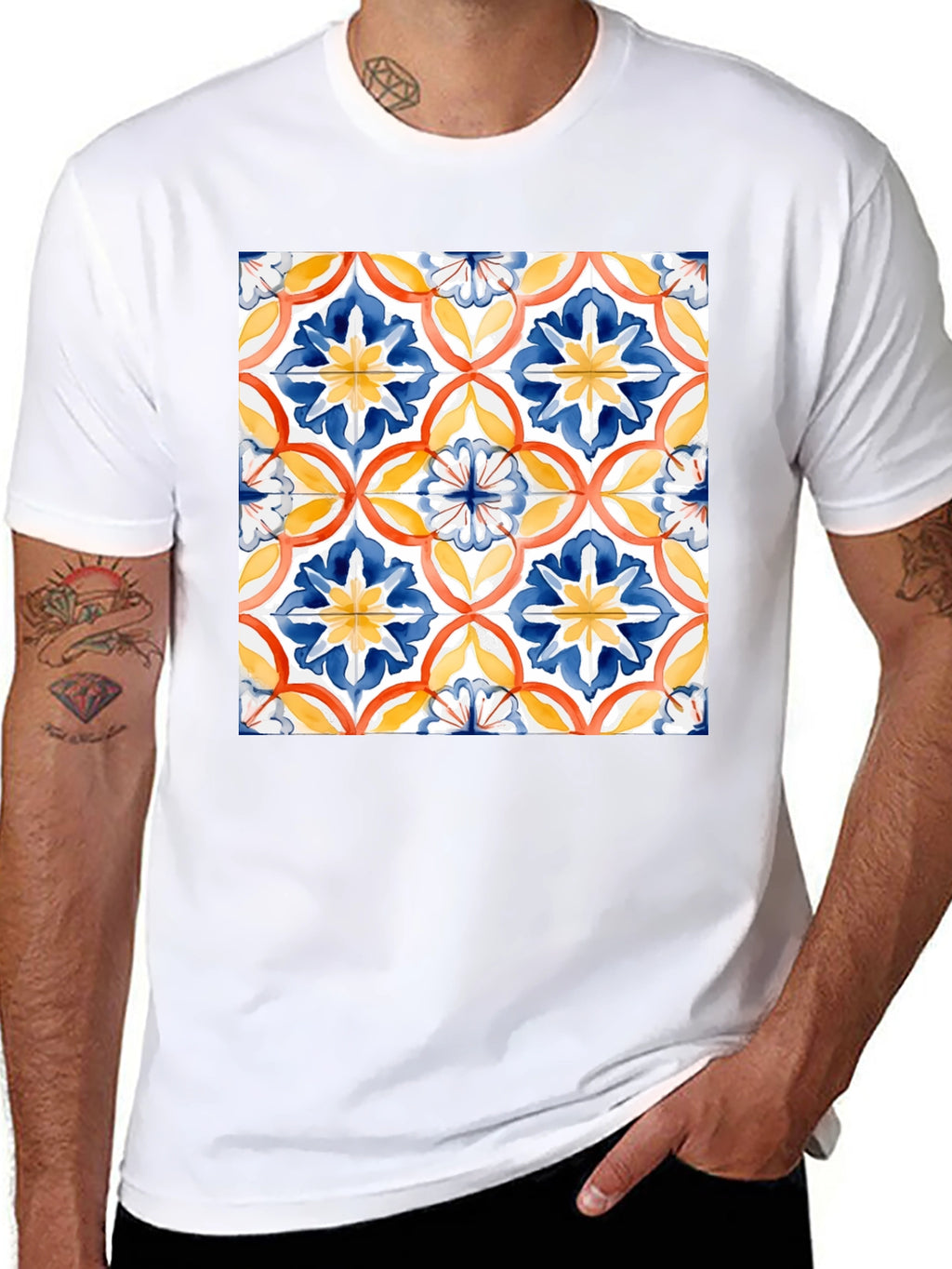 Patterned Tile Graphic Tee - Casual Comfort