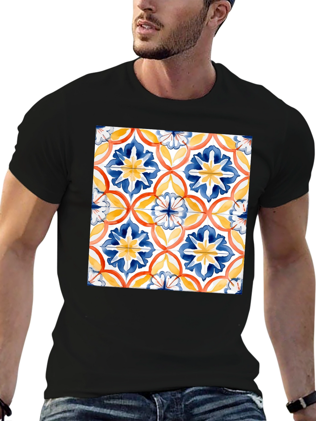Patterned Tile Graphic Tee - Casual Comfort