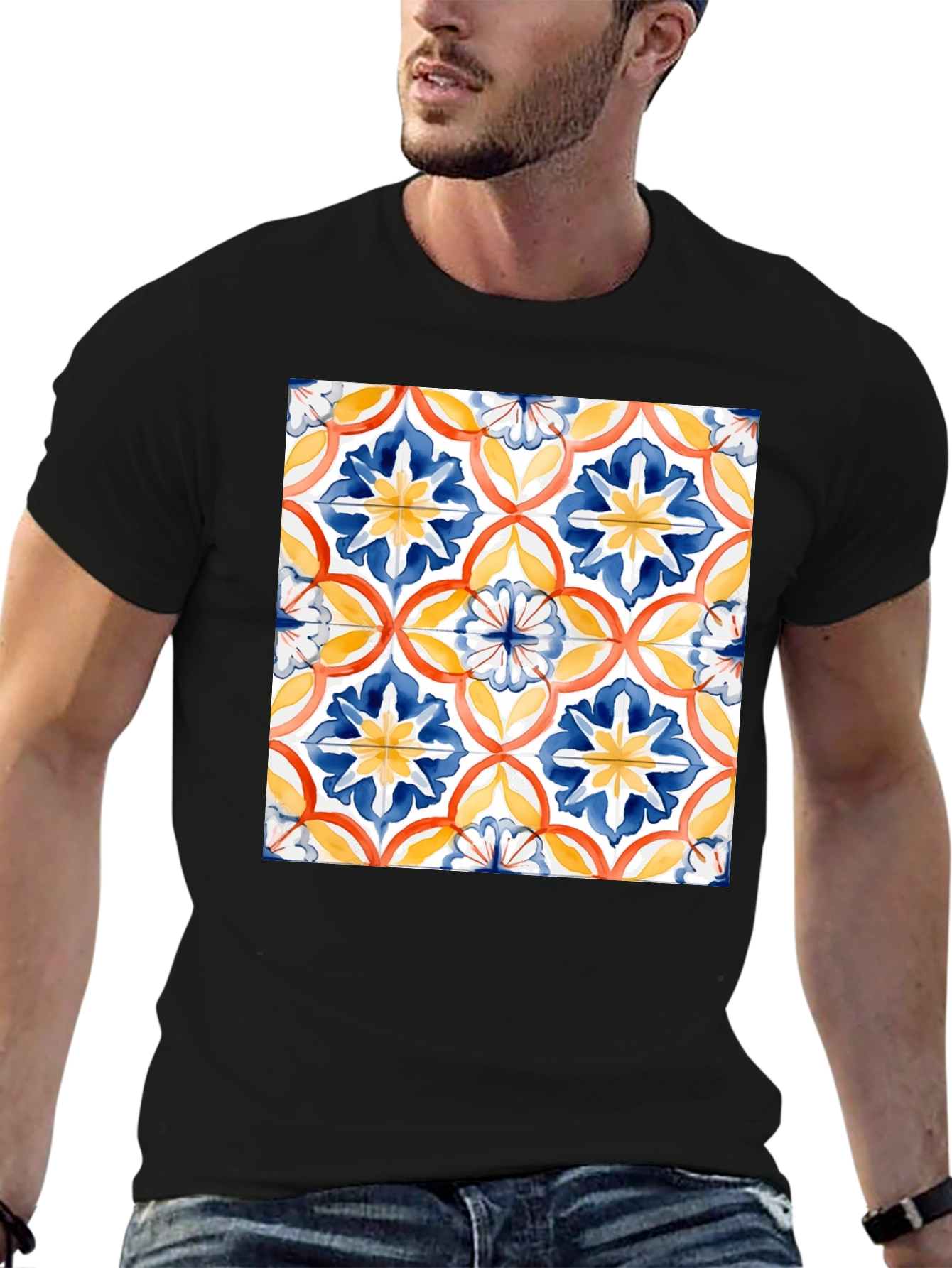 Patterned Tile Graphic Tee - Casual Comfort