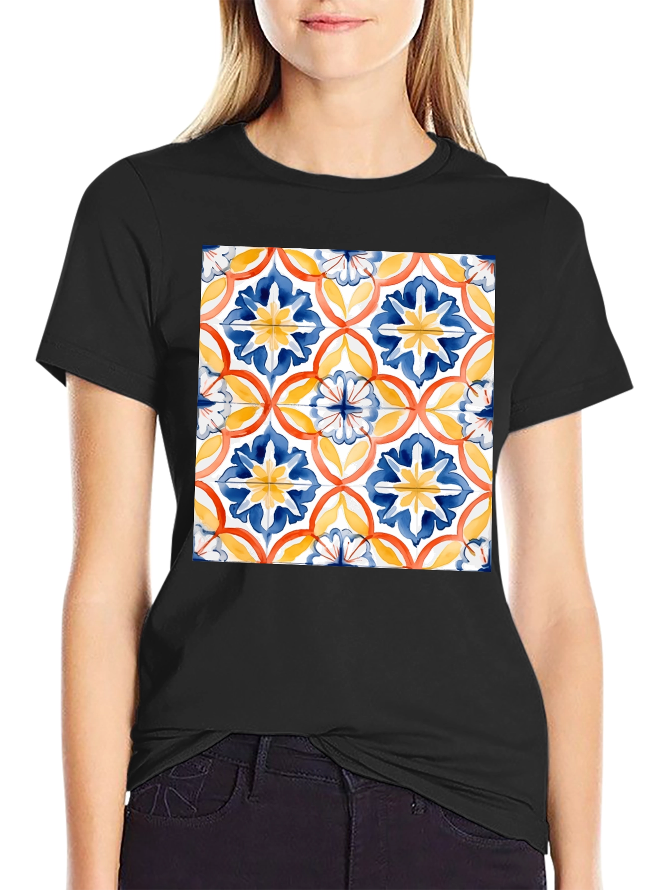 Patterned Tile Graphic Tee - Casual Comfort
