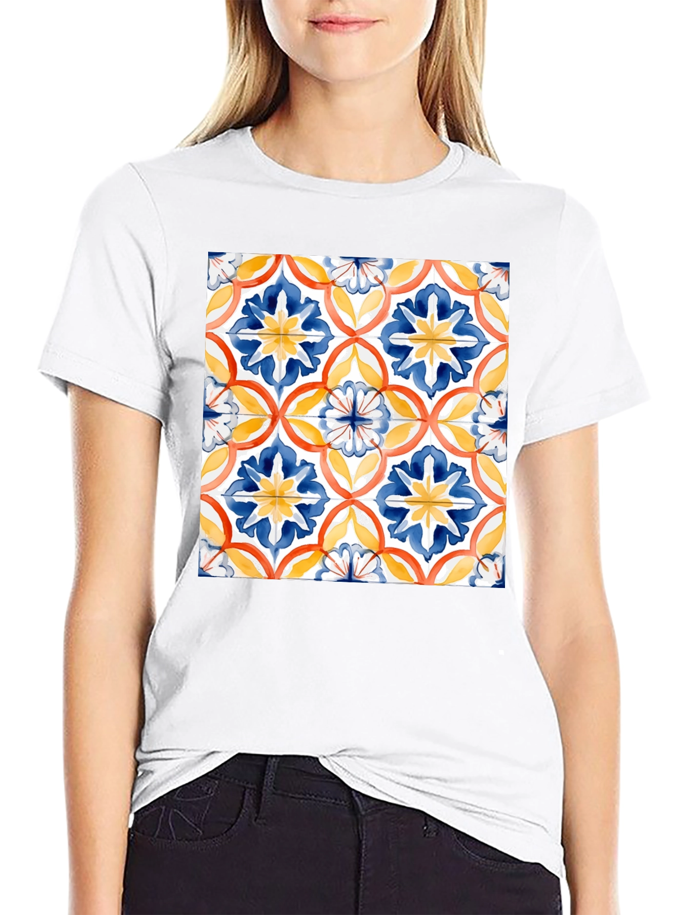 Patterned Tile Graphic Tee - Casual Comfort