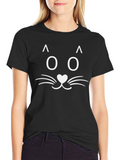 Cute Cat Face Black T-Shirt