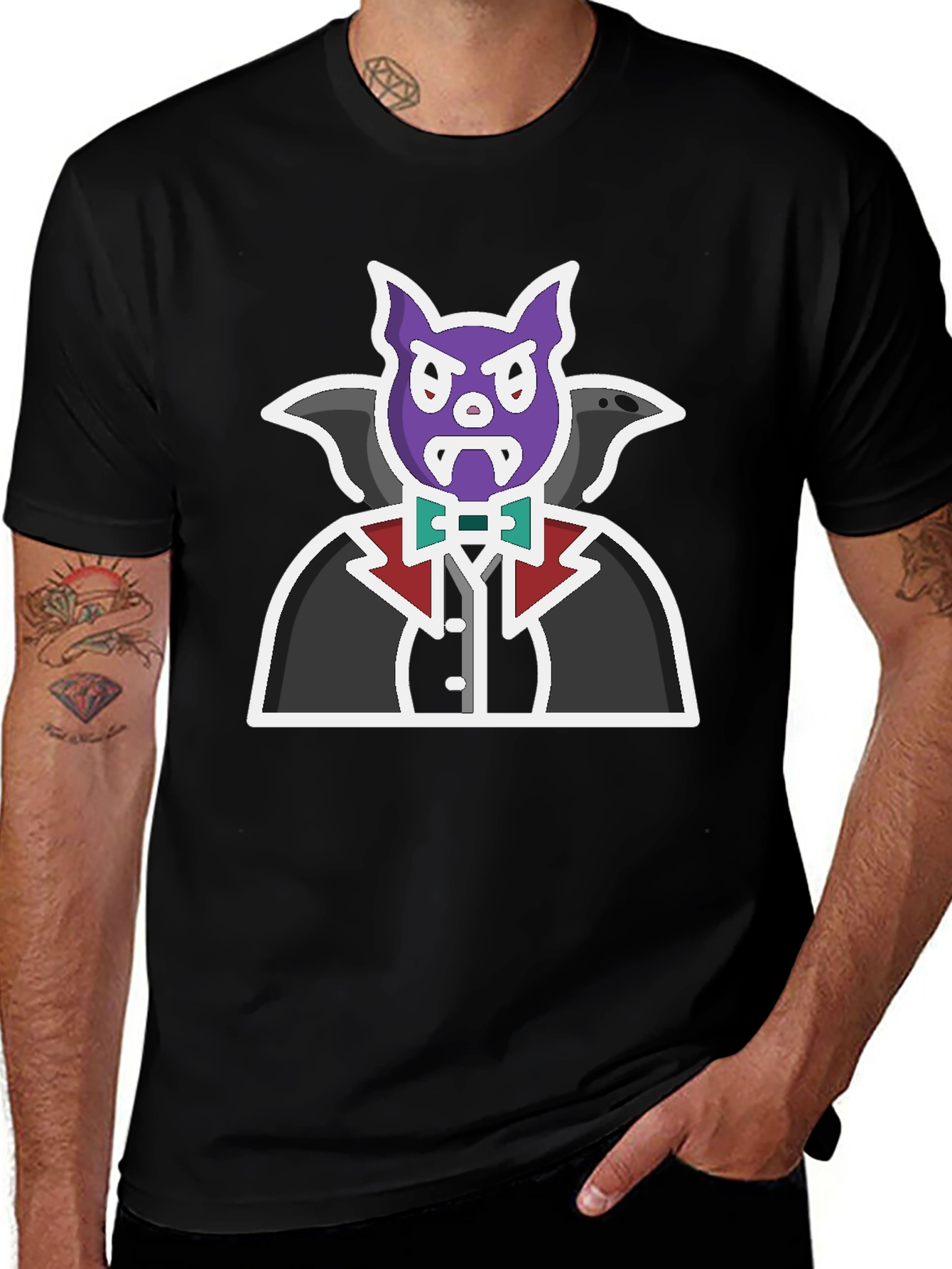 Vampire Cartoon Graphic Black T-Shirt