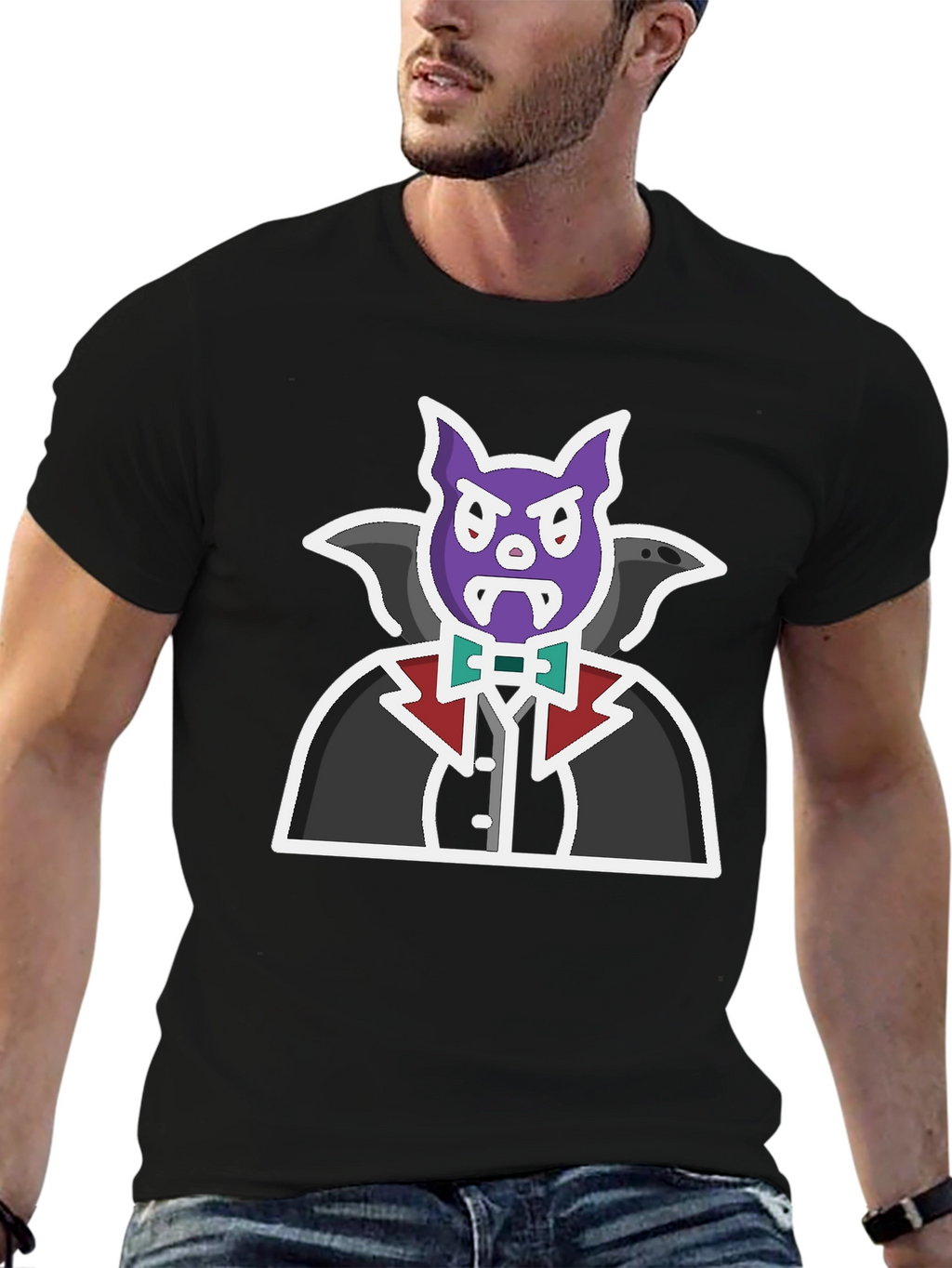 Vampire Cartoon Graphic Black T-Shirt
