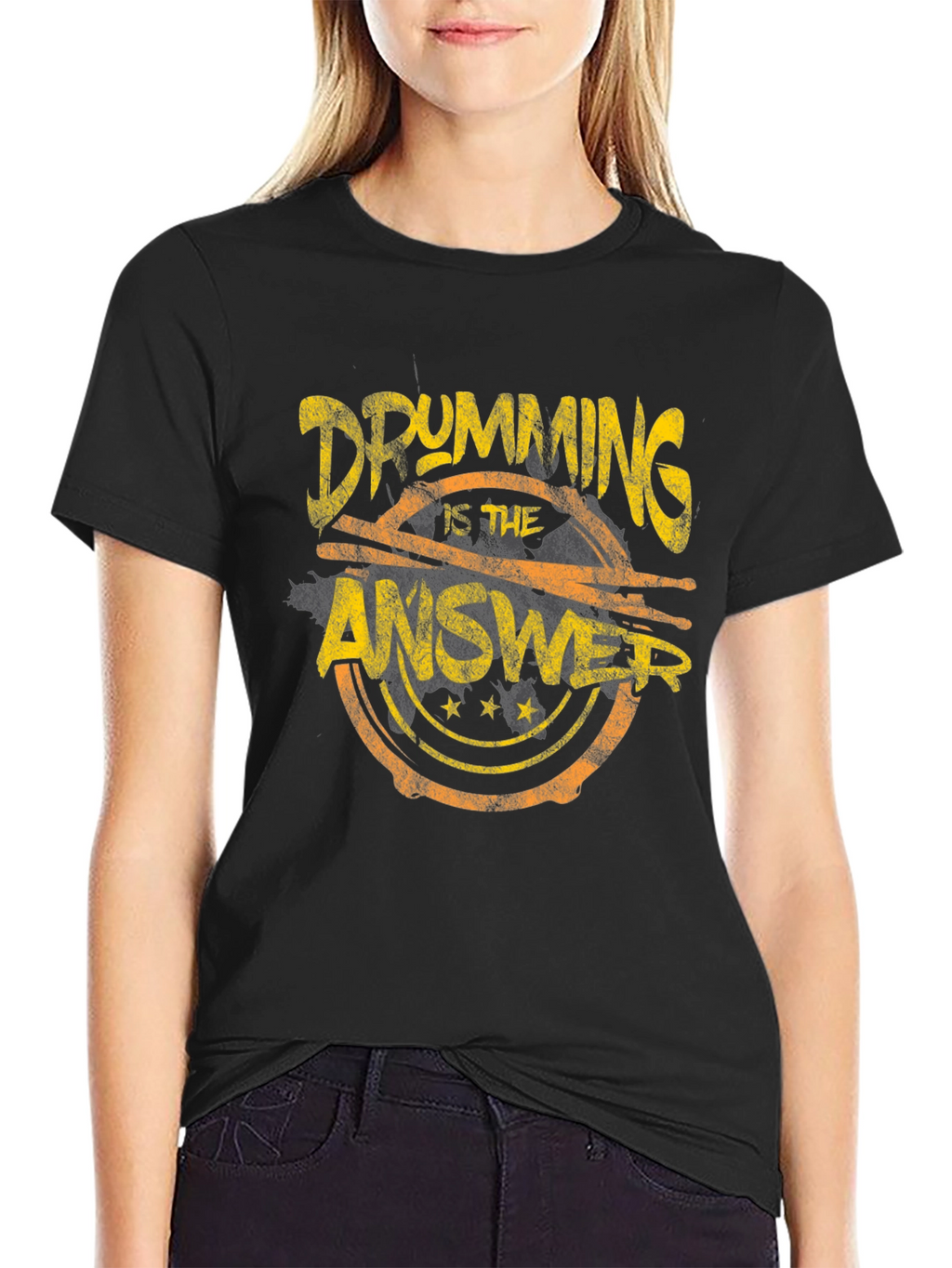 Drumming is the Answer Graphic Black T-Shirt