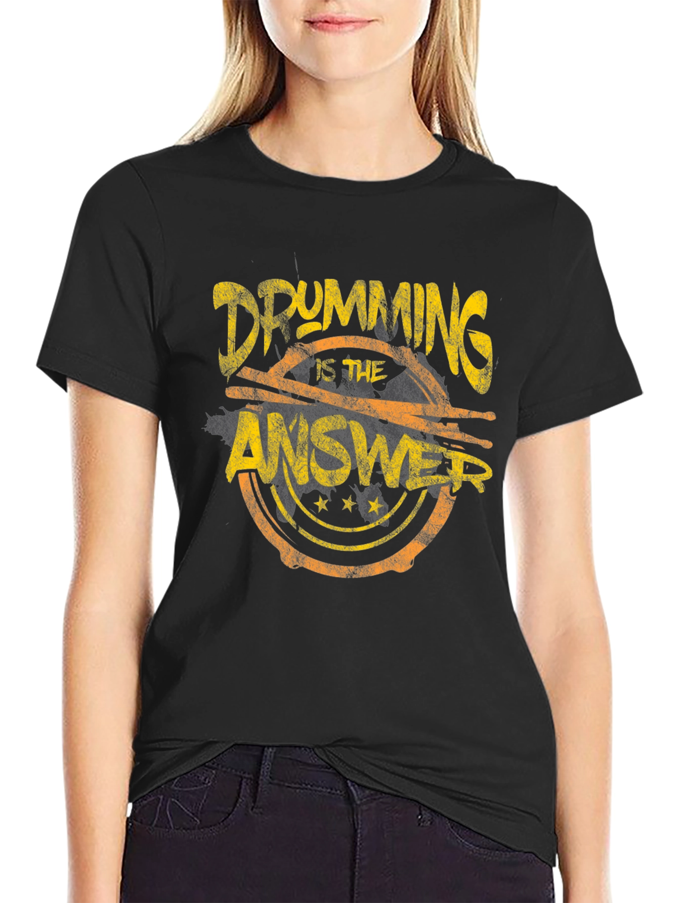 Drumming is the Answer Graphic Black T-Shirt