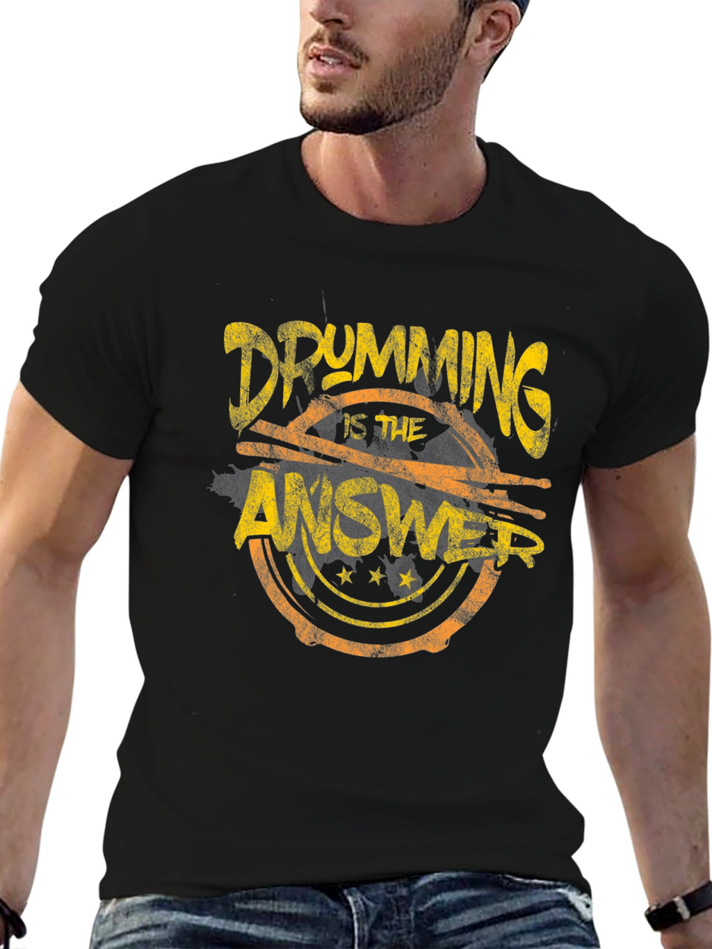 Drumming is the Answer Graphic Black T-Shirt
