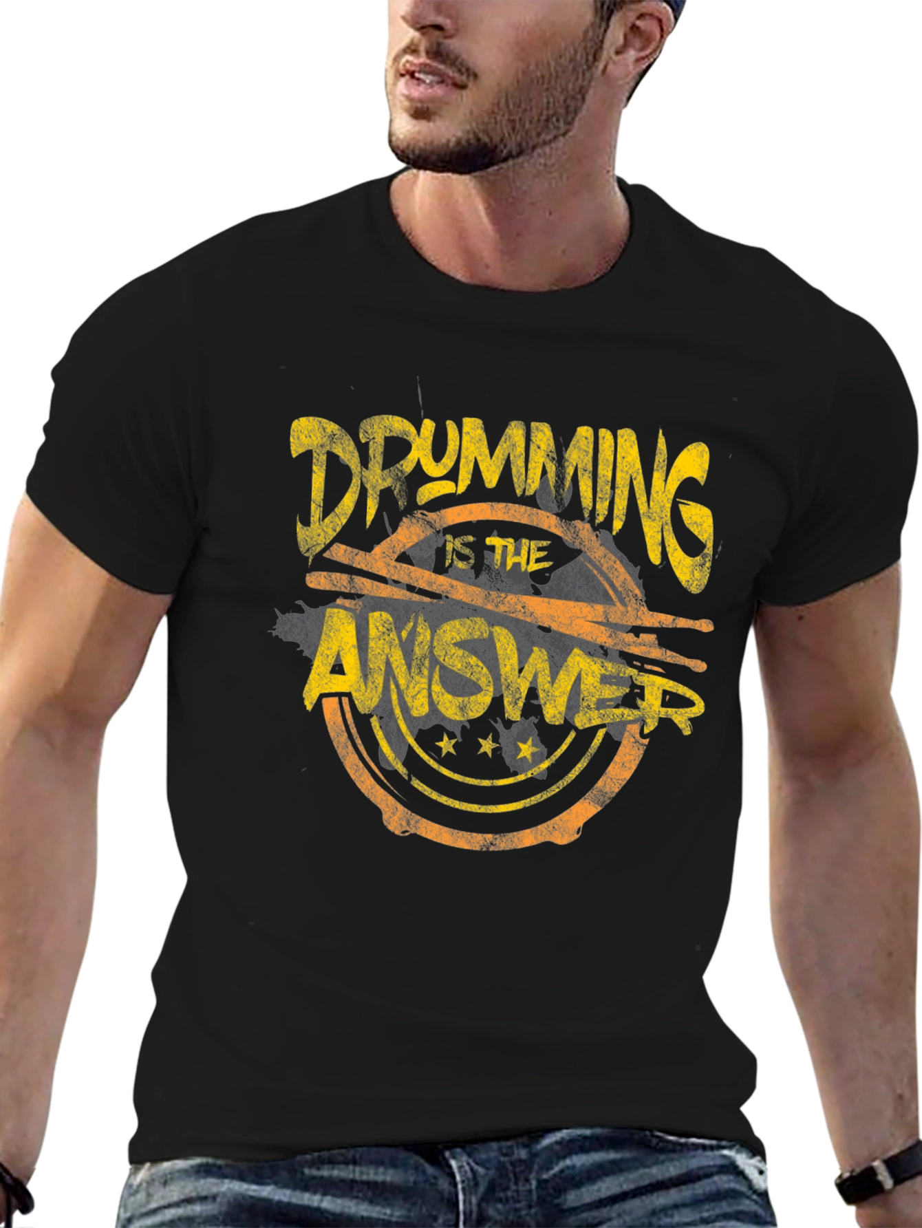 Drumming is the Answer Graphic Black T-Shirt