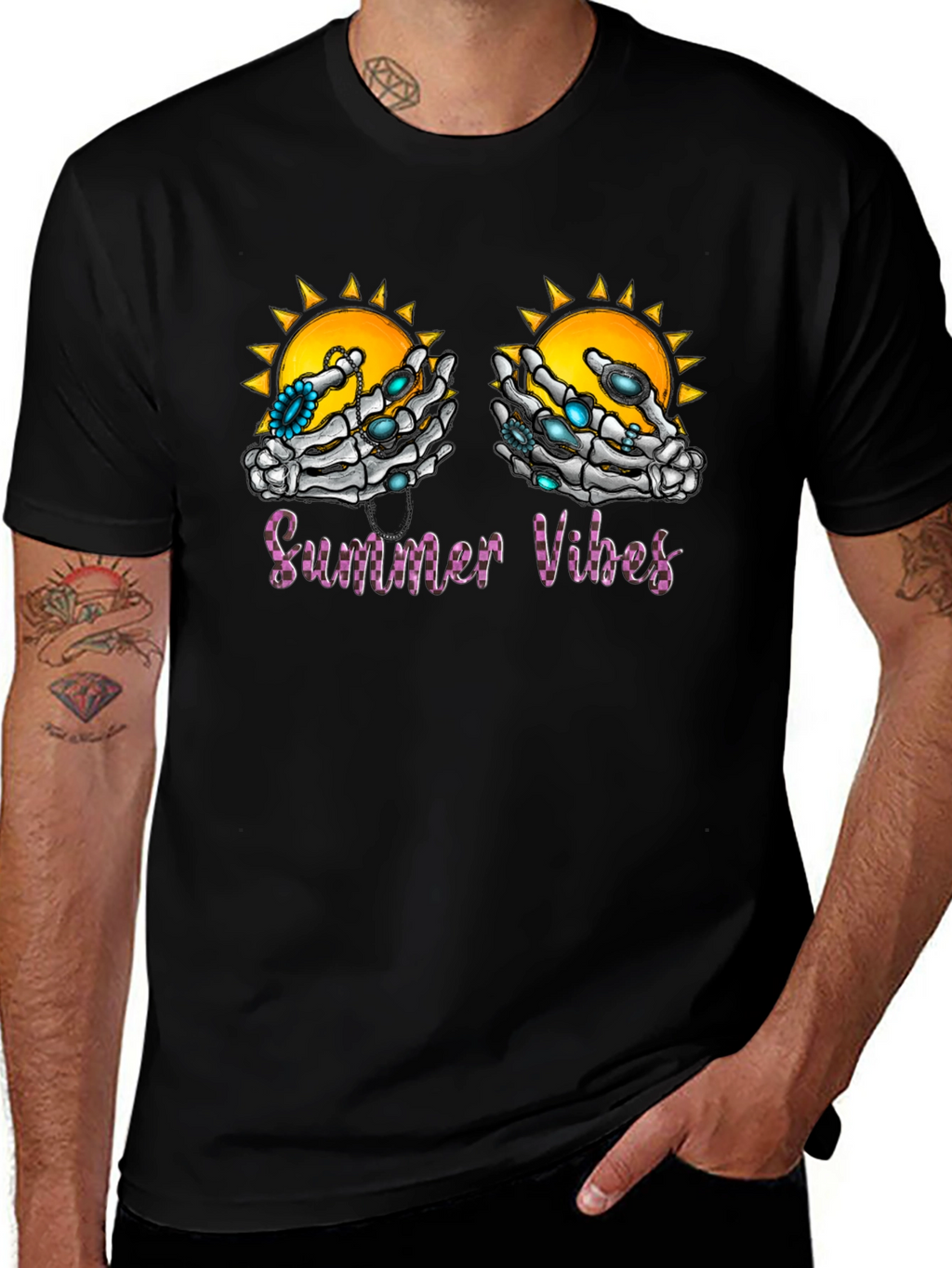 Summer Vibes Skeleton Hands Graphic T-Shirt