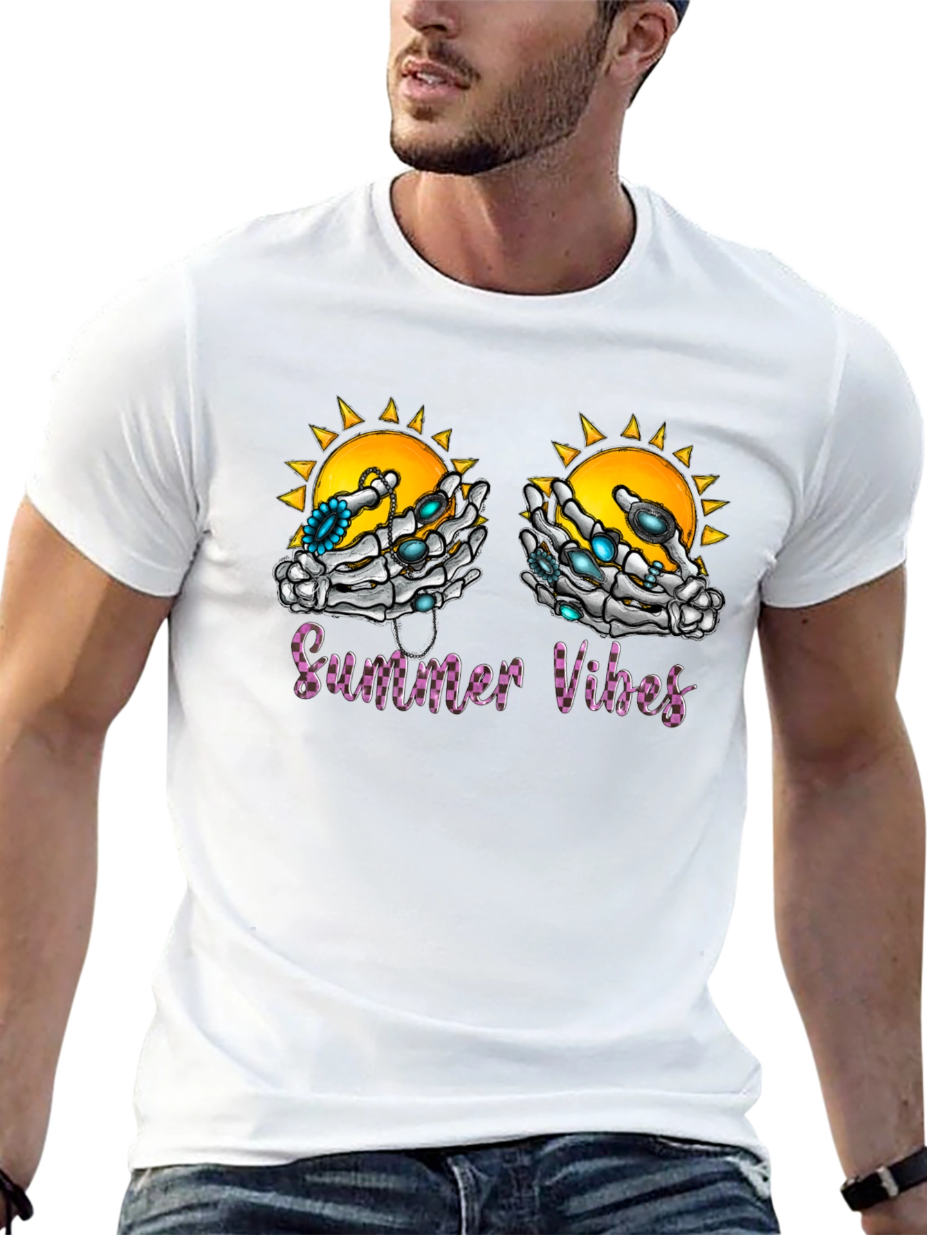 Summer Vibes Skeleton Hands Graphic T-Shirt