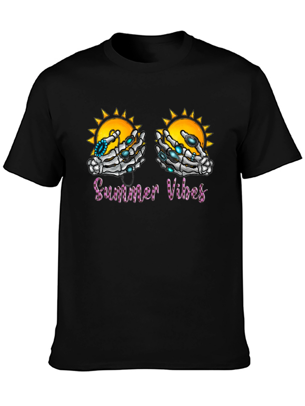 Summer Vibes Skeleton Hands Graphic T-Shirt