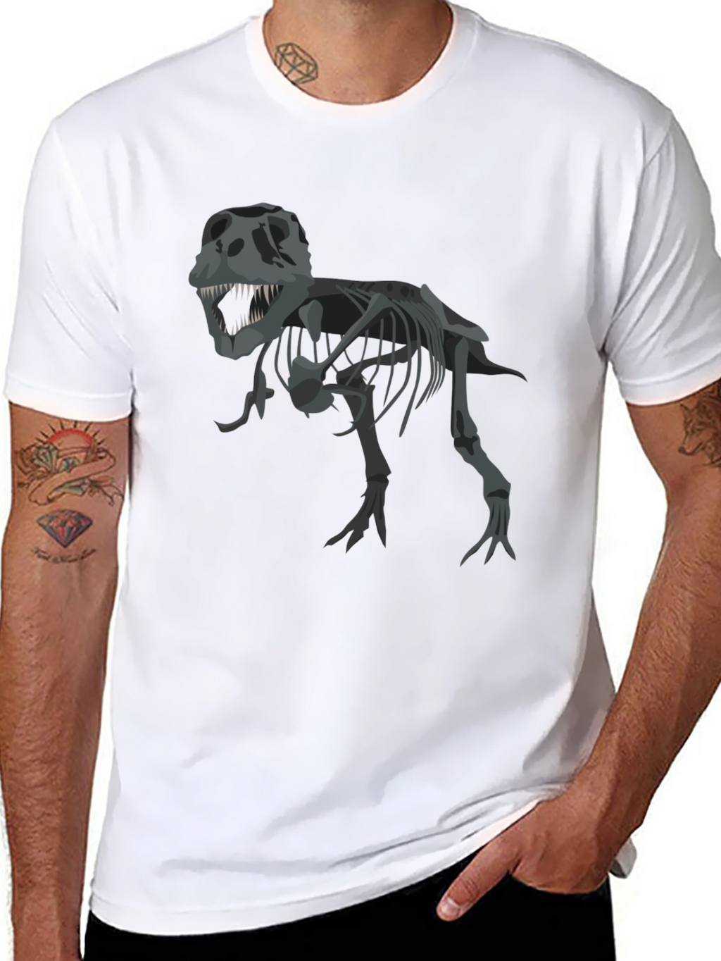 Dino Skeleton Graphic T-Shirt - Black