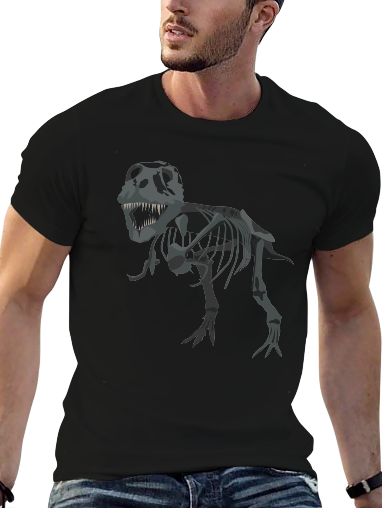 Dino Skeleton Graphic T-Shirt - Black