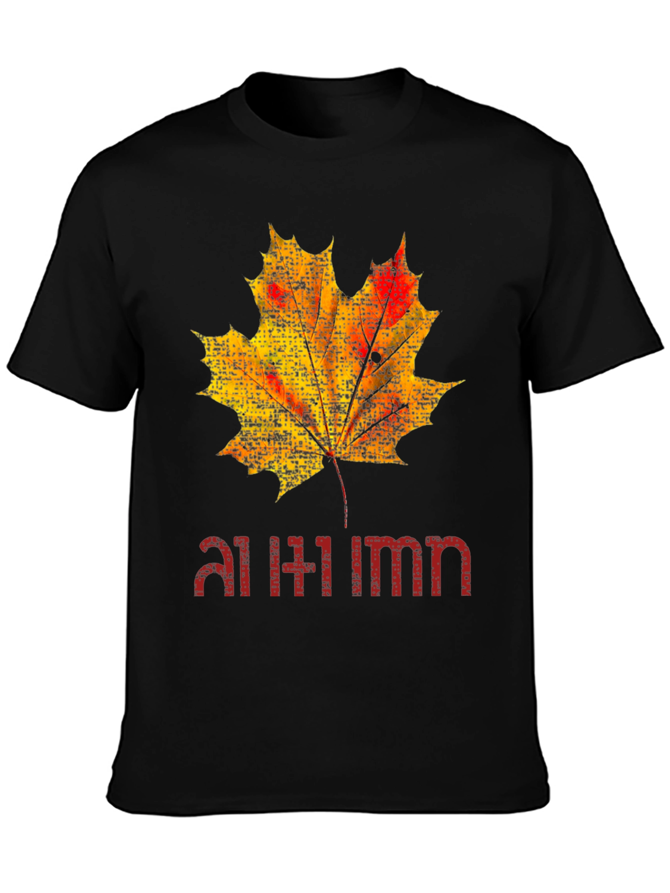 Autumn Maple Leaf Graphic Black T-Shirt