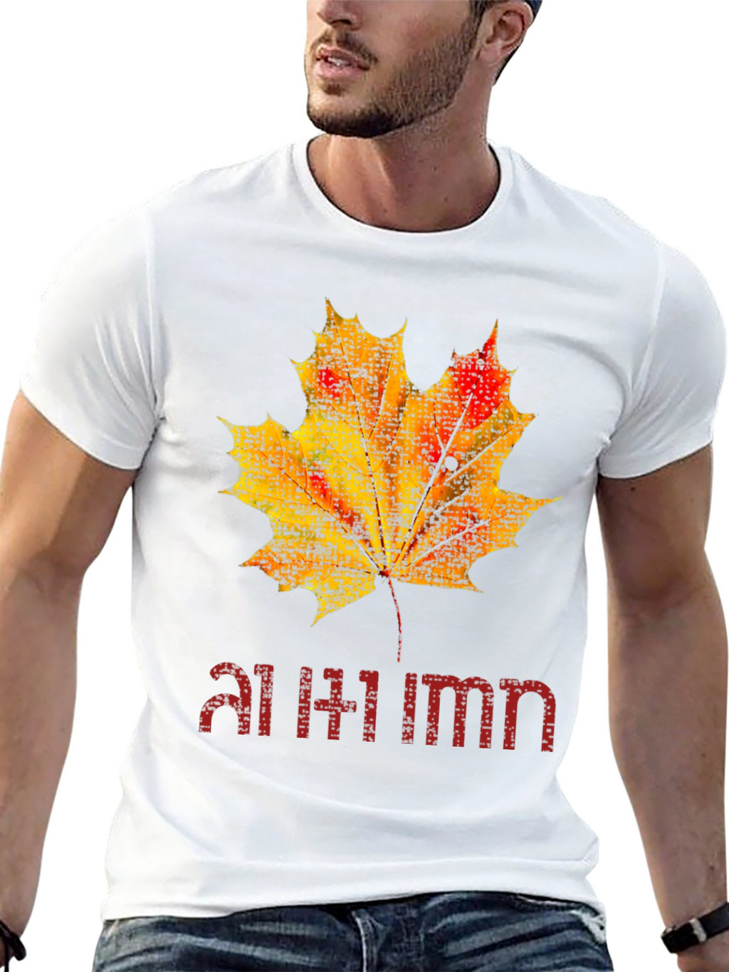 Autumn Maple Leaf Graphic Black T-Shirt