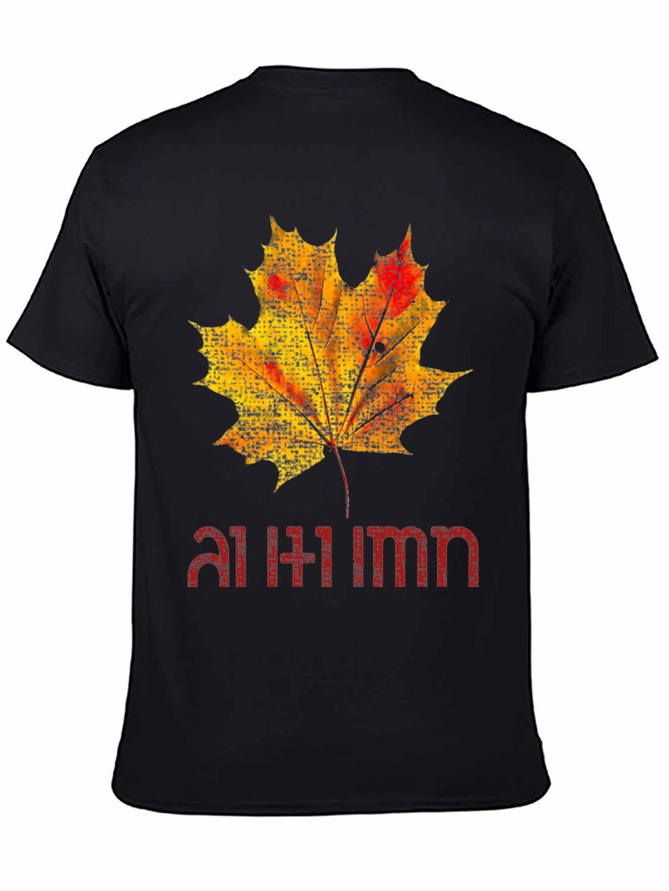 Autumn Maple Leaf Graphic Black T-Shirt