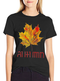 Autumn Maple Leaf Graphic Black T-Shirt