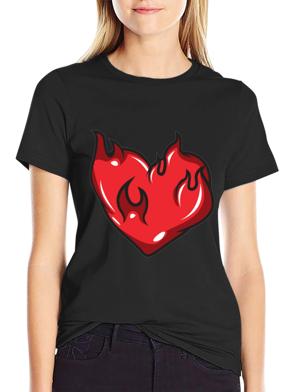 Flaming Heart Graphic Black T-Shirt