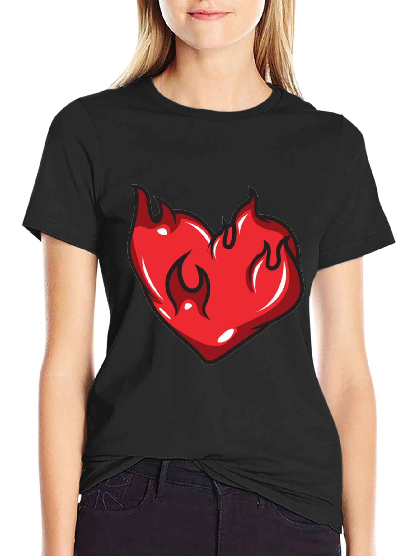 Flaming Heart Graphic Black T-Shirt