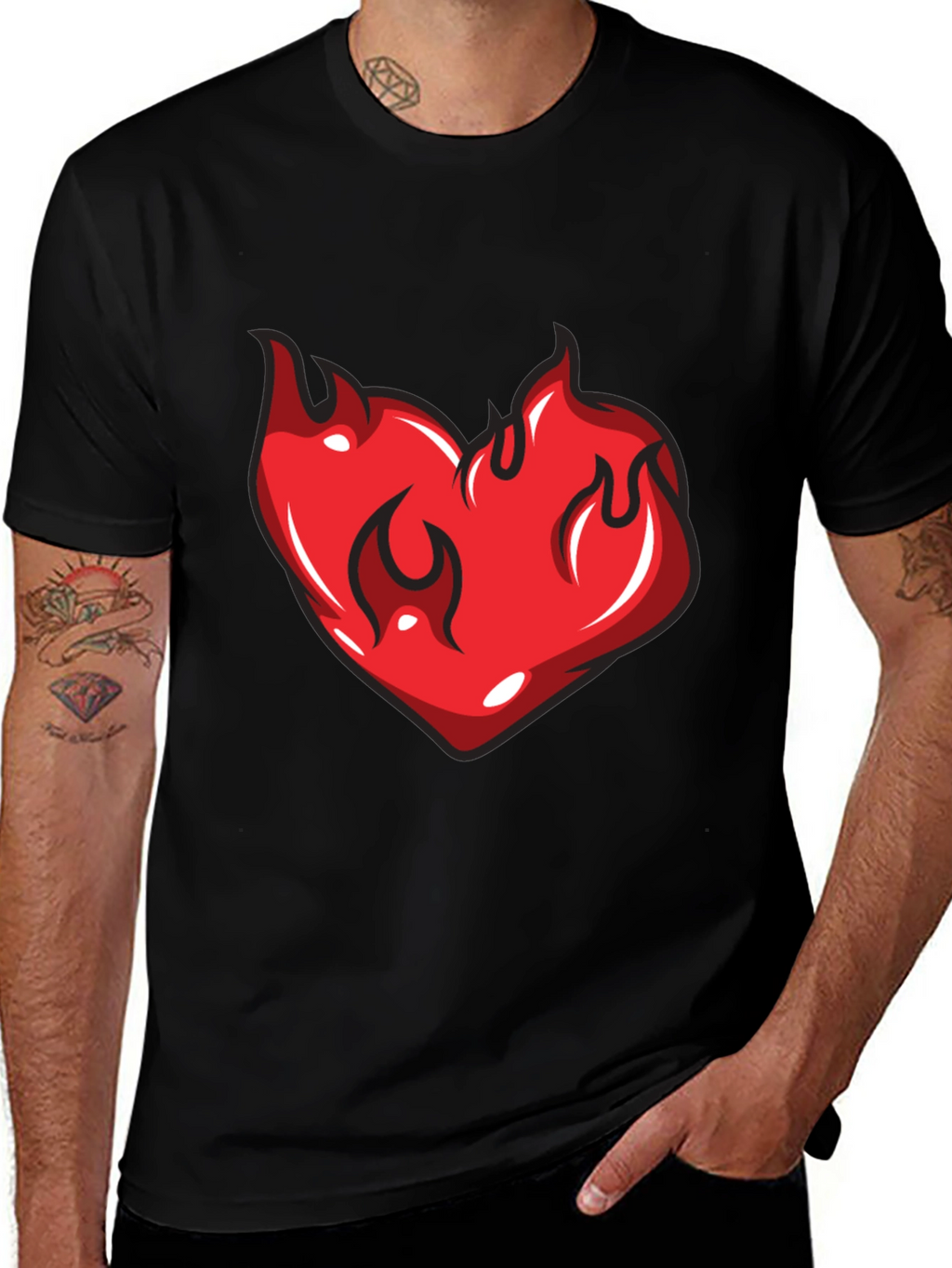 Flaming Heart Graphic Black T-Shirt