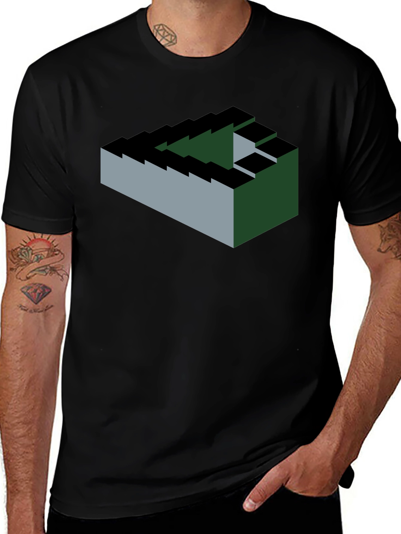 Impossible Staircase Graphic T-Shirt - Optical Illusion Tee